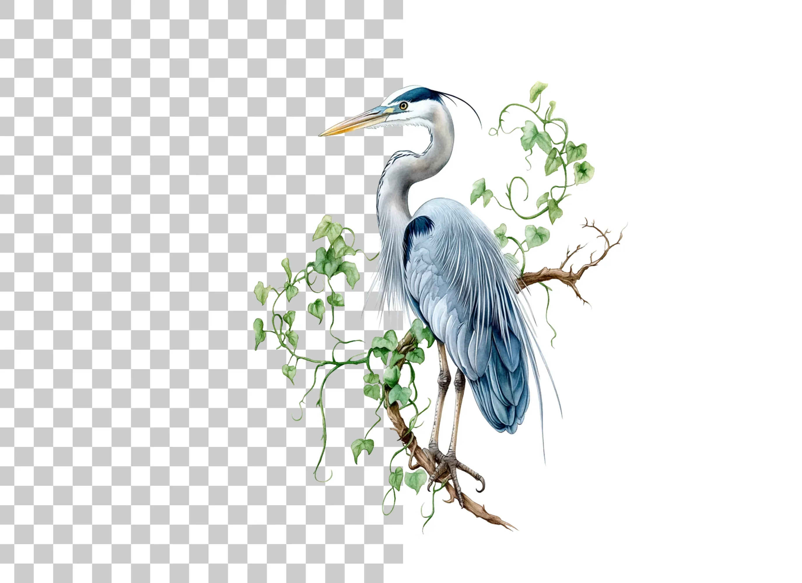 Heron on Branch with Green Leaves Clipart Bundle - Image 6