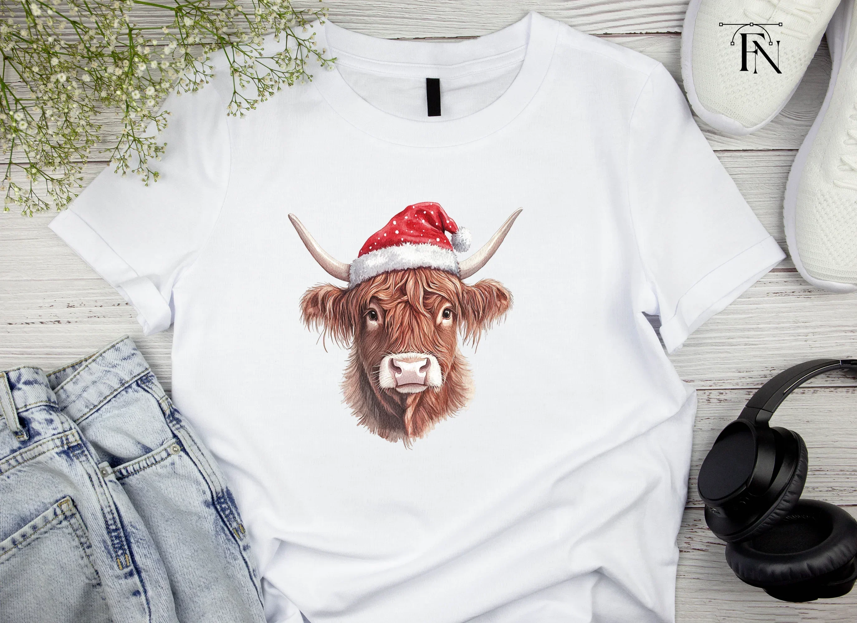 Highland Cow Christmas Santa Hats Clipart Bundle - Image 4