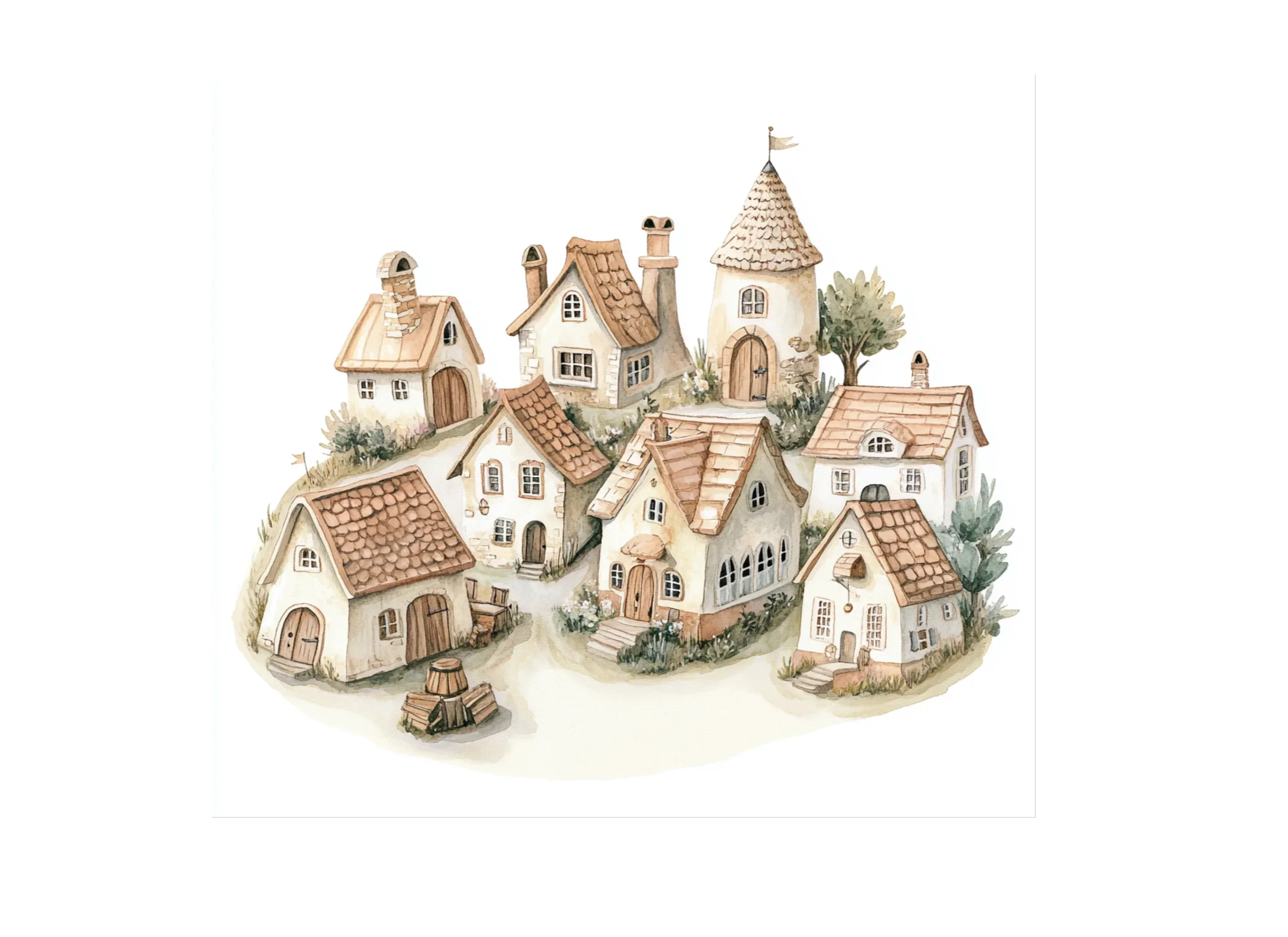 Hillside Village Illustrations Clipart Bundle - Image 2