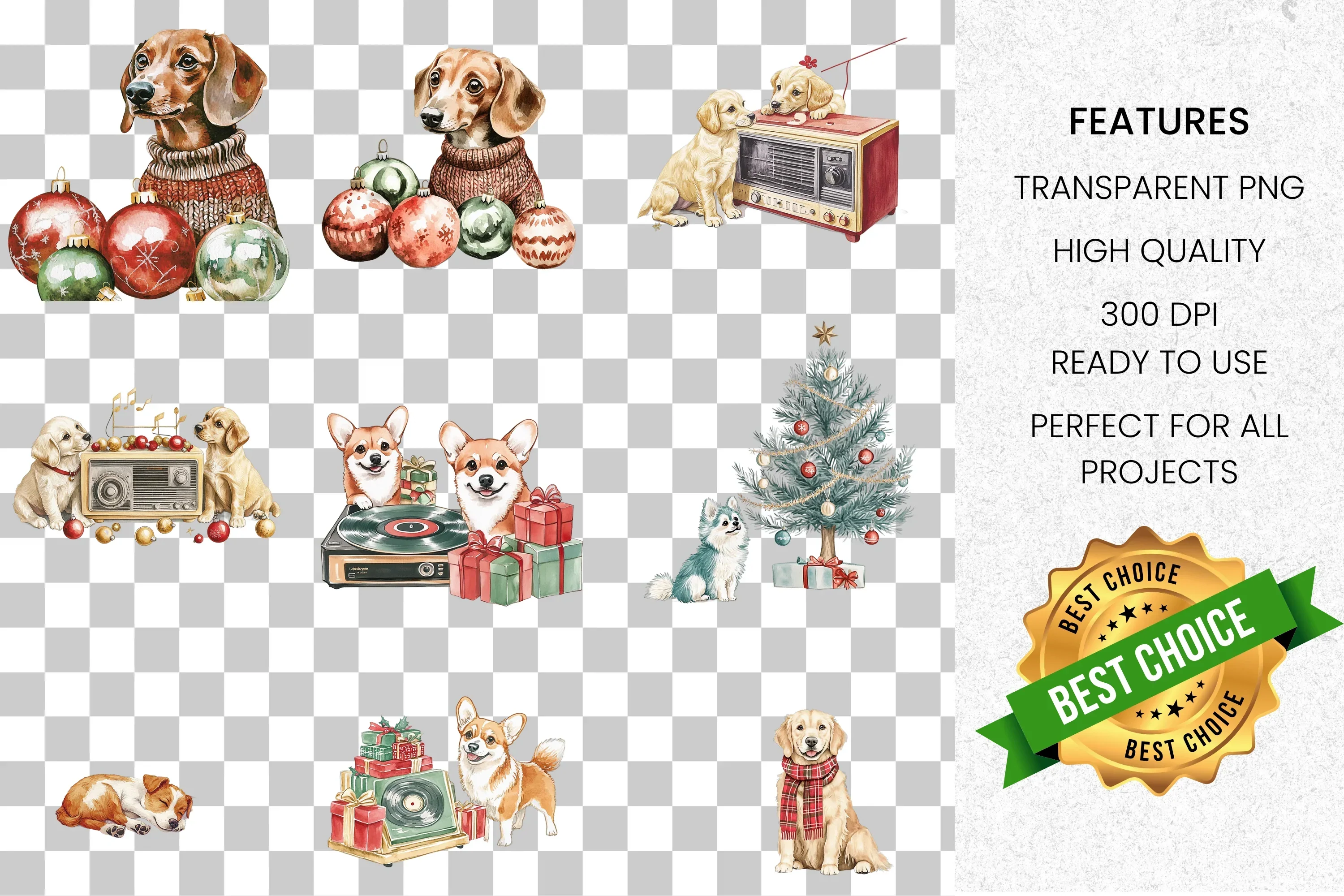 Holiday Dogs Gifts Clipart Bundle - Image 8