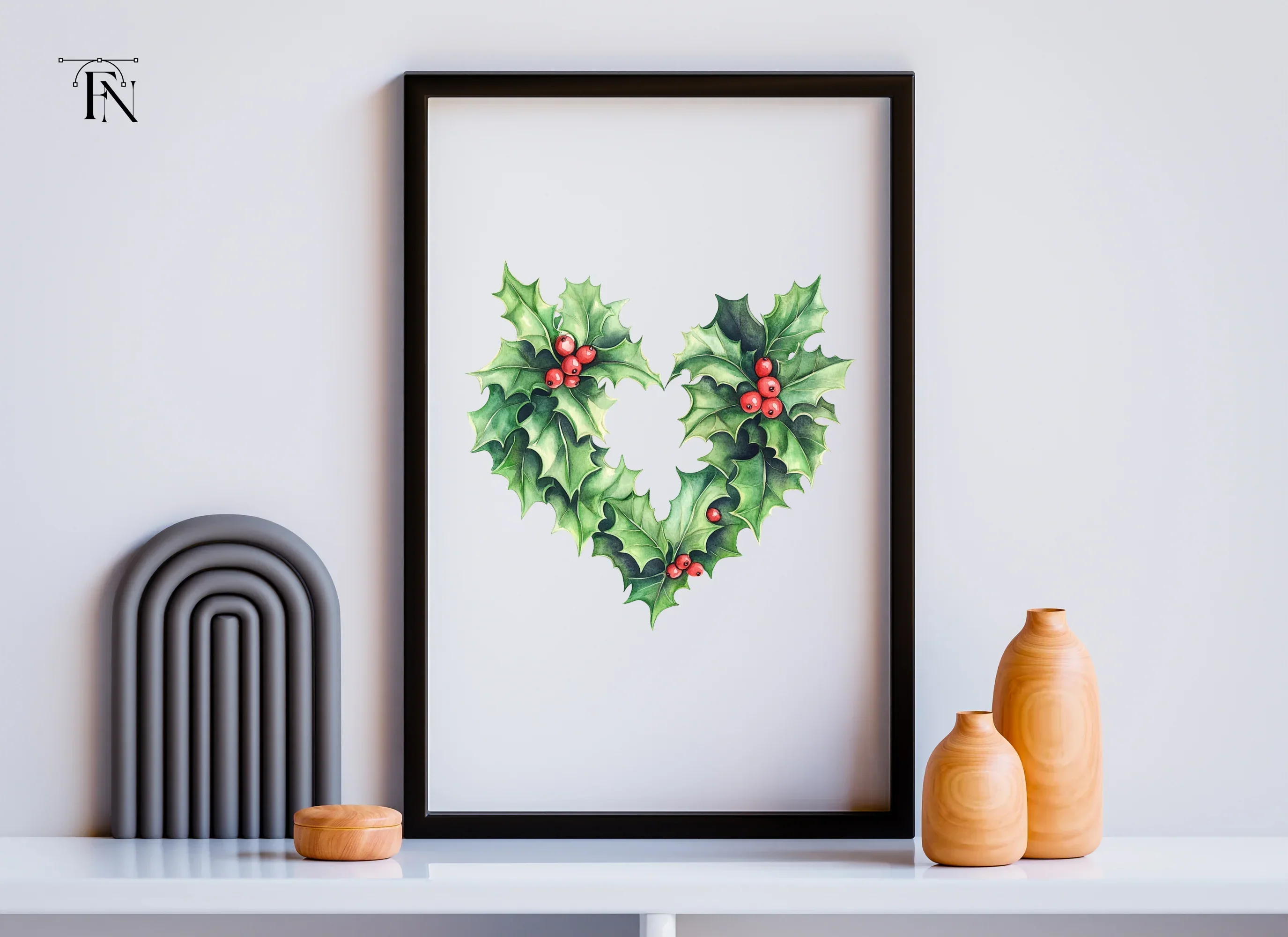 Holly Heart Wreath Clipart Bundle - Image 3
