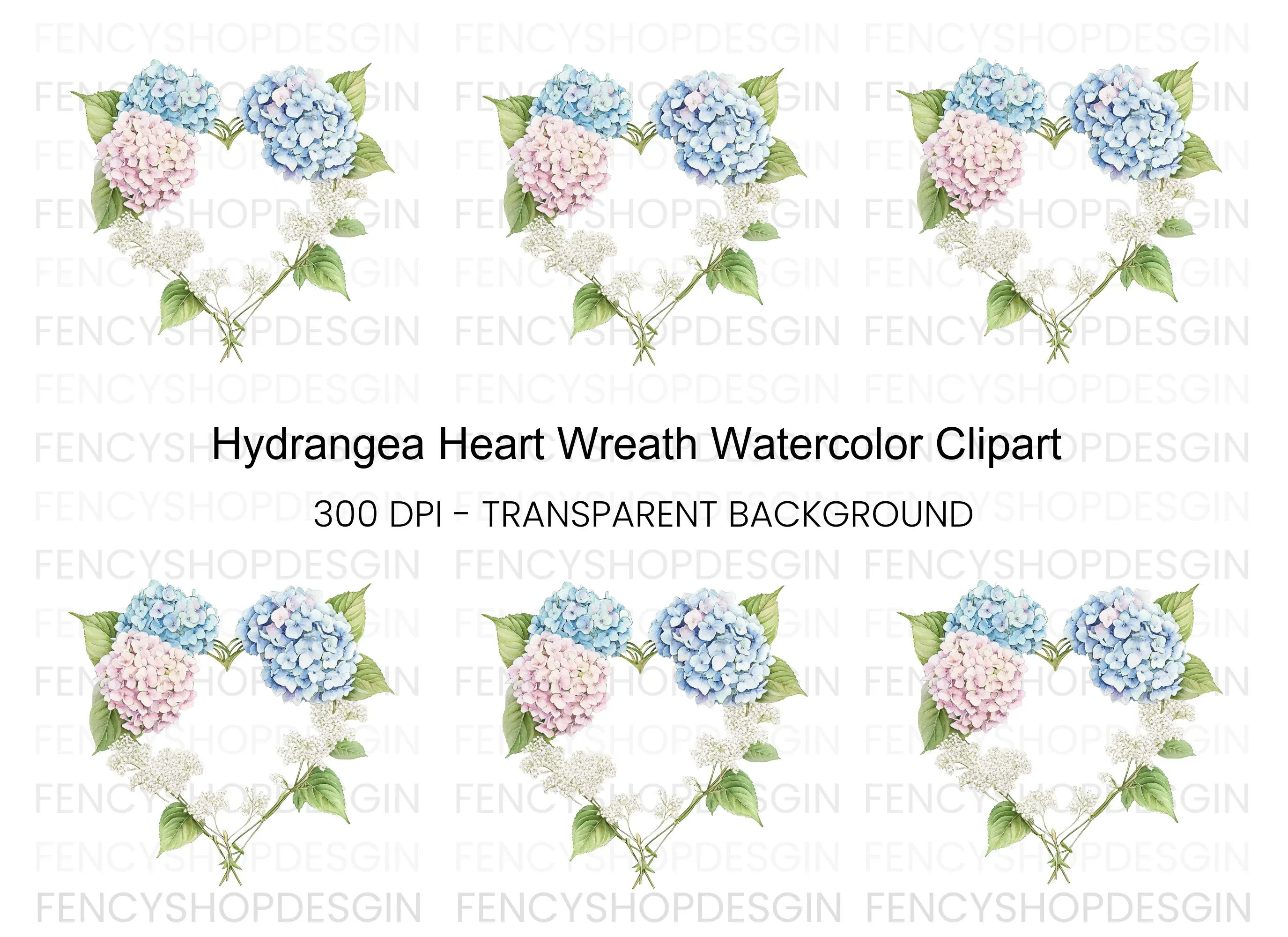Hydrangea Heart Wreath Clipart Bundle