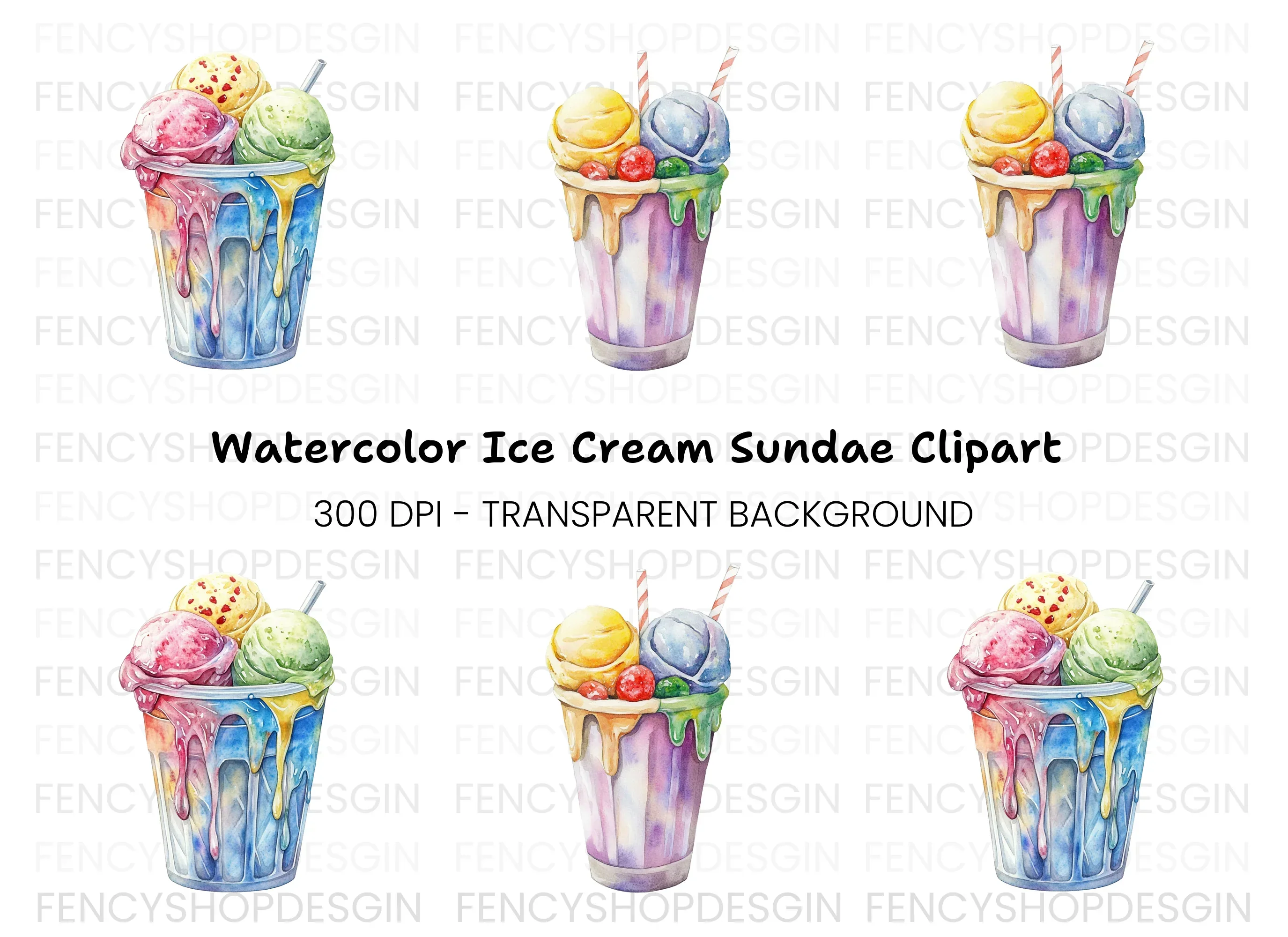 Ice Cream Sundae Clipart Bundle