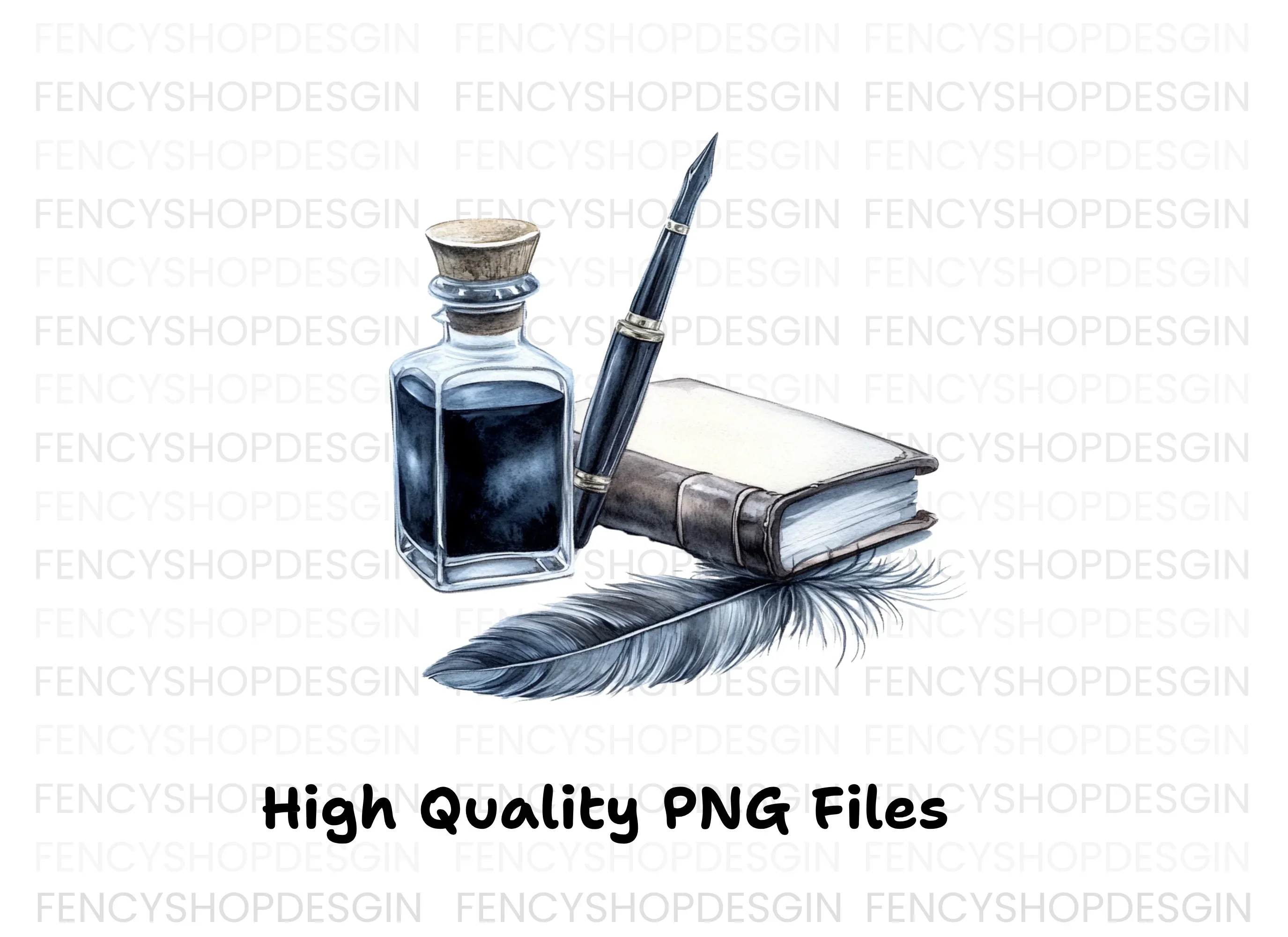 Inkwell Pen Feather Book Clipart Bundle - Image 3