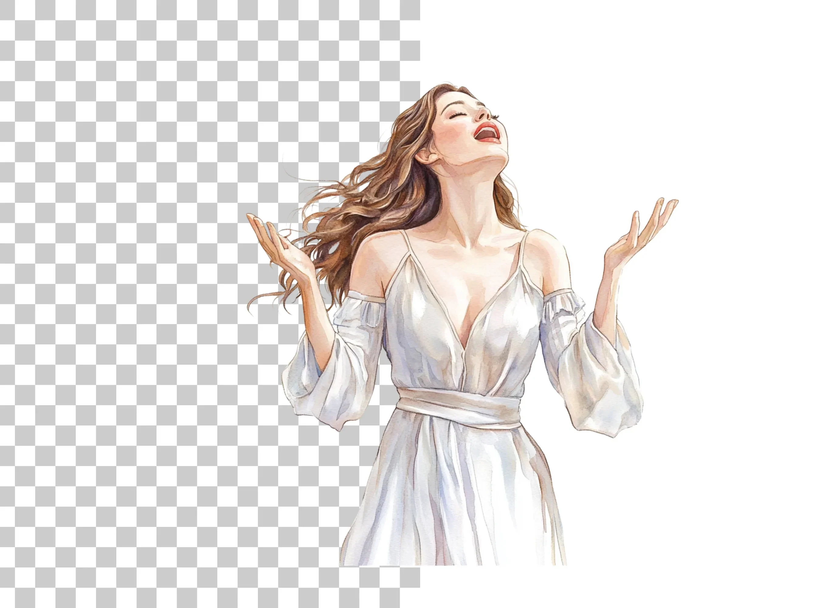 Joyful Woman in White Dress Clipart Bundle - Image 2