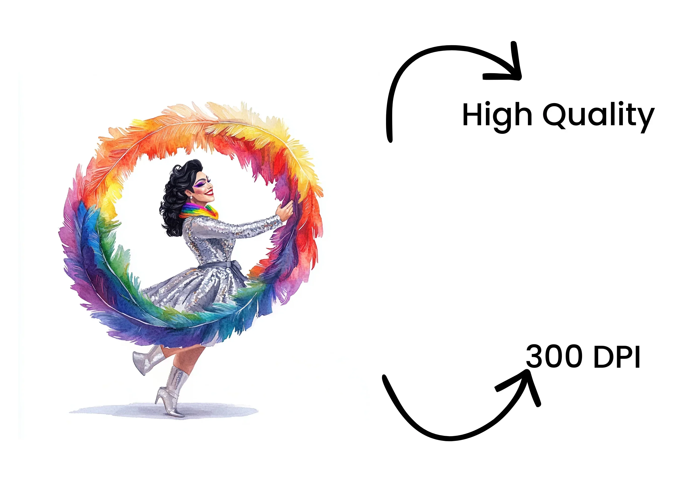 Joyful Woman with Rainbow Feather Boa Clipart Bundle - Image 4