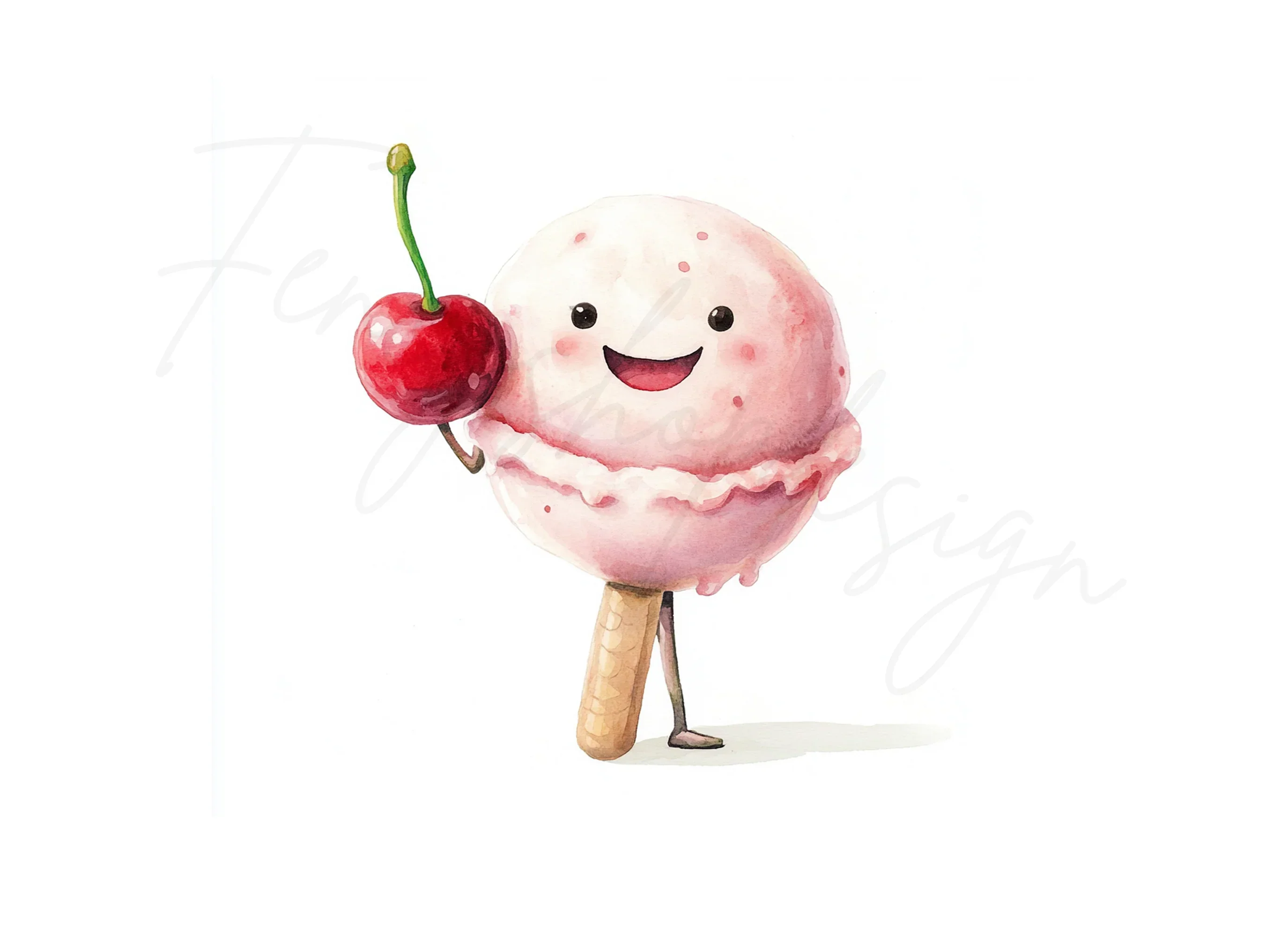 Kawaii Ice Cream with Cherry Clipart Bundle - Image 3