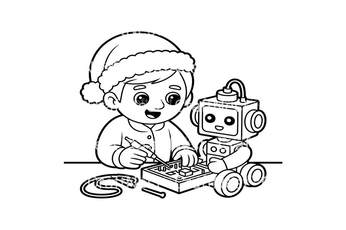 Kids Building Robots Christmas Coloring Books - Image 3