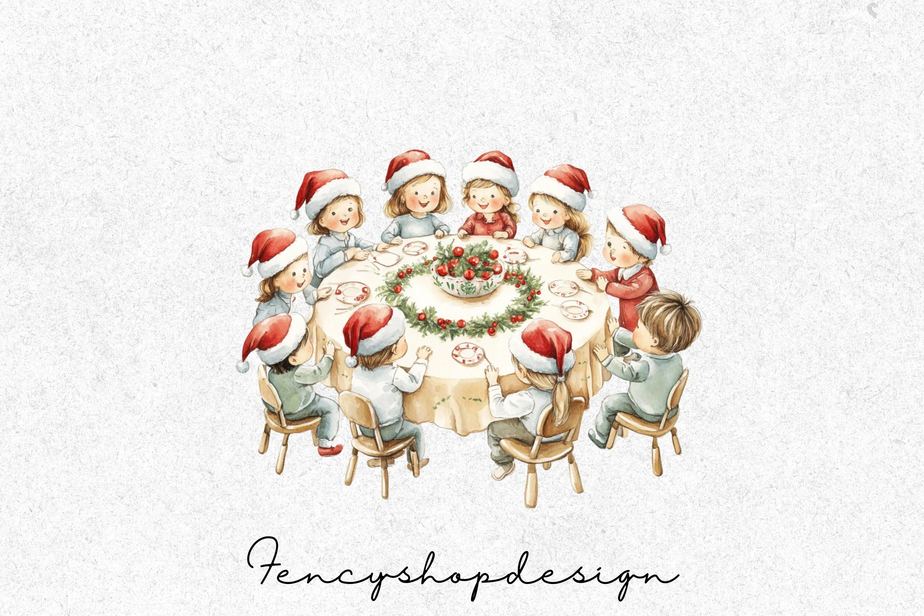 Kids Decorating Christmas Tree Clipart Bundle - Image 5
