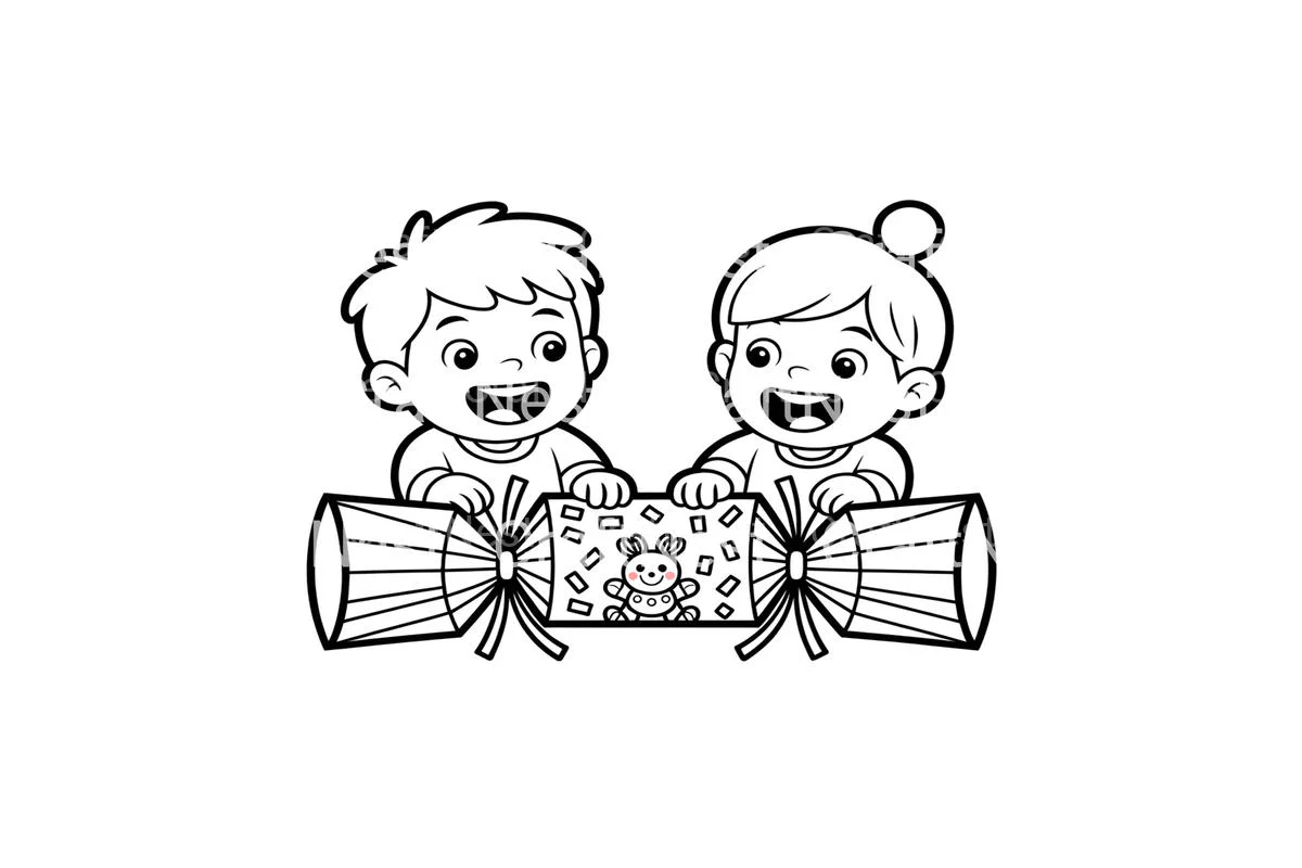 Kids Playing with Christmas Crackers Coloring Books - Image 3