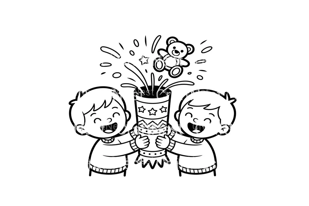 Kids Playing with Christmas Crackers Coloring Books - Image 4