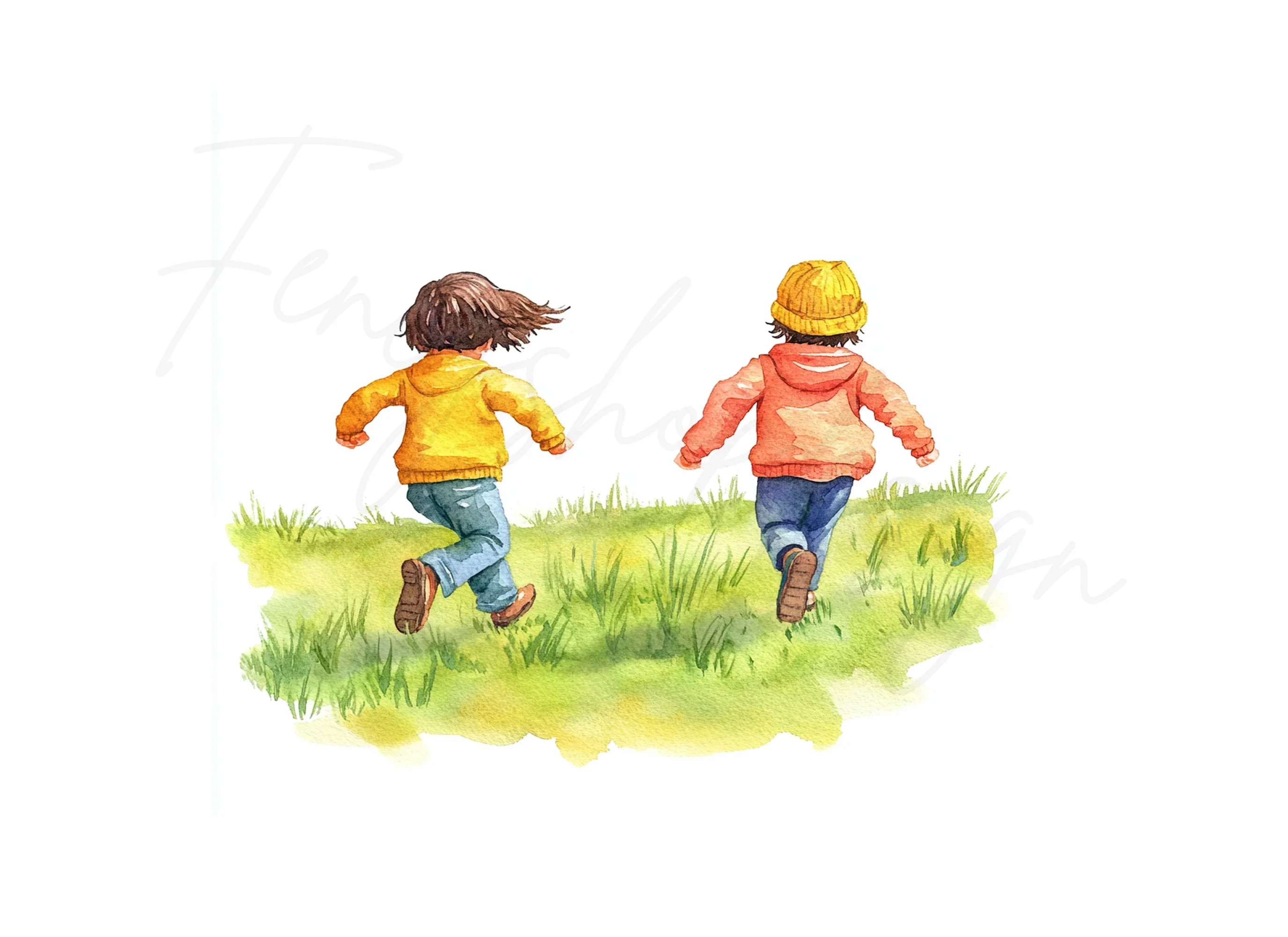Kids Running in Field Clipart Bundle - Image 3