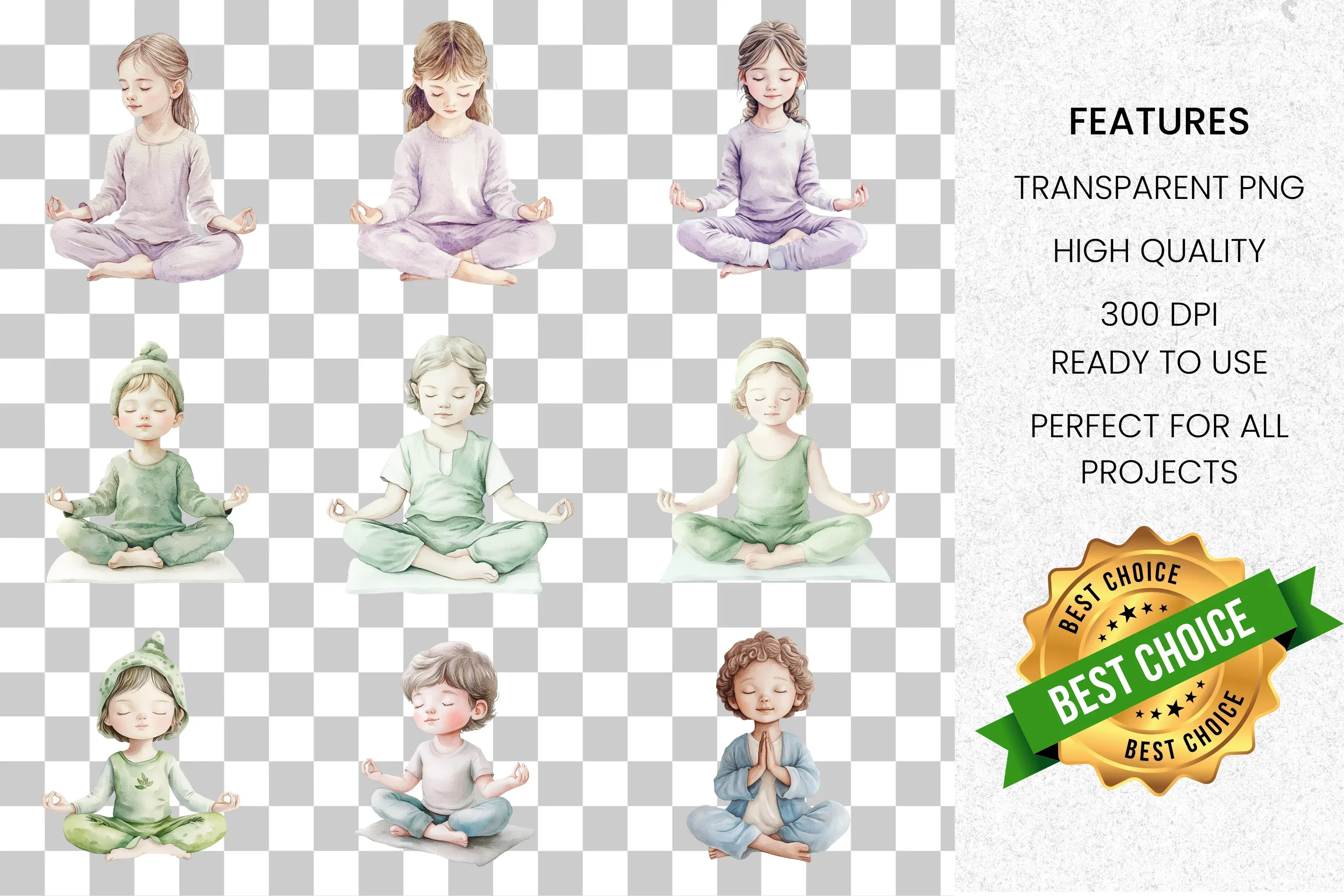 Kids Yoga and Meditation Poses Clipart Bundle - Image 2