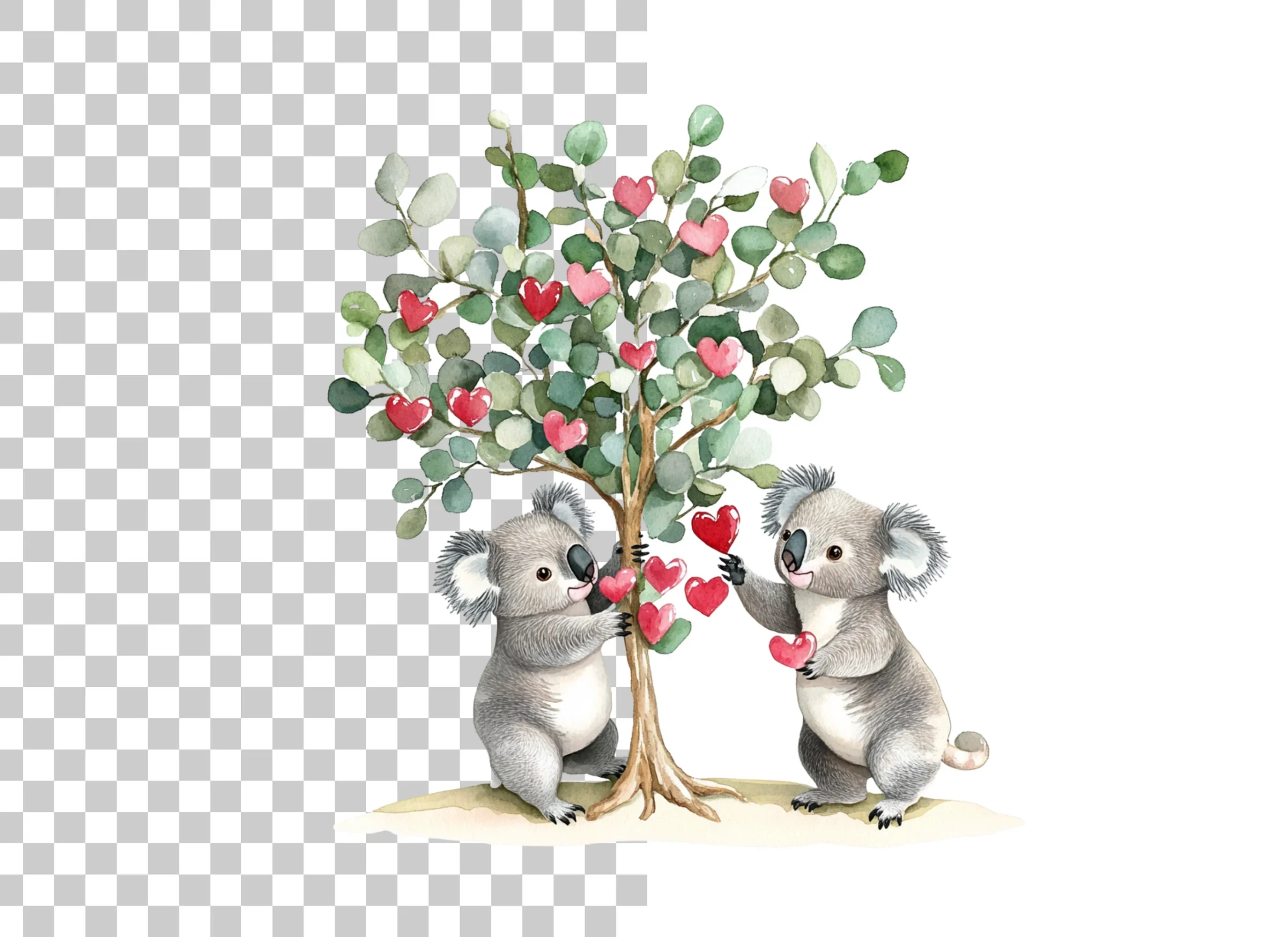 Koalas Decorating Heart Tree Clipart Bundle - Image 6
