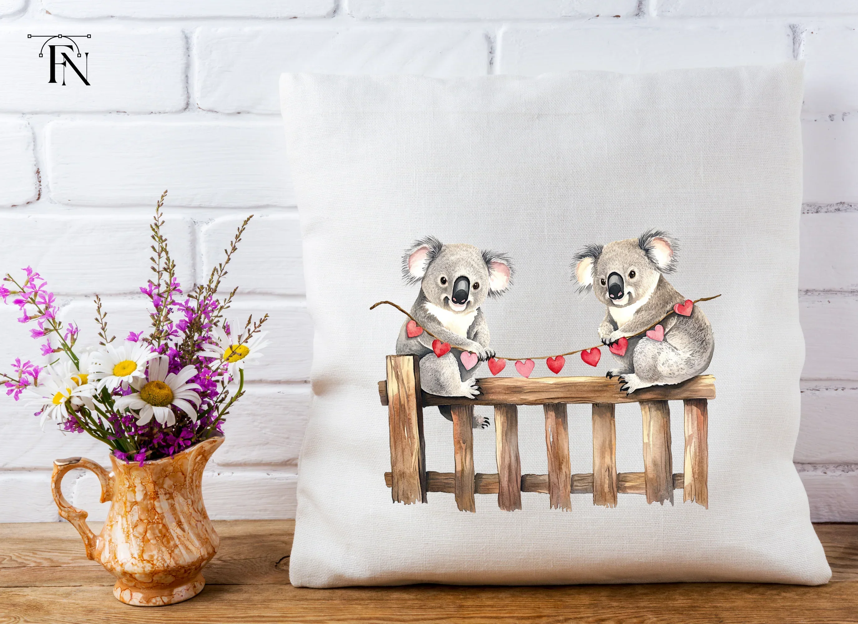 Koalas on Fence with Heart Garland Clipart Bundle - Image 5