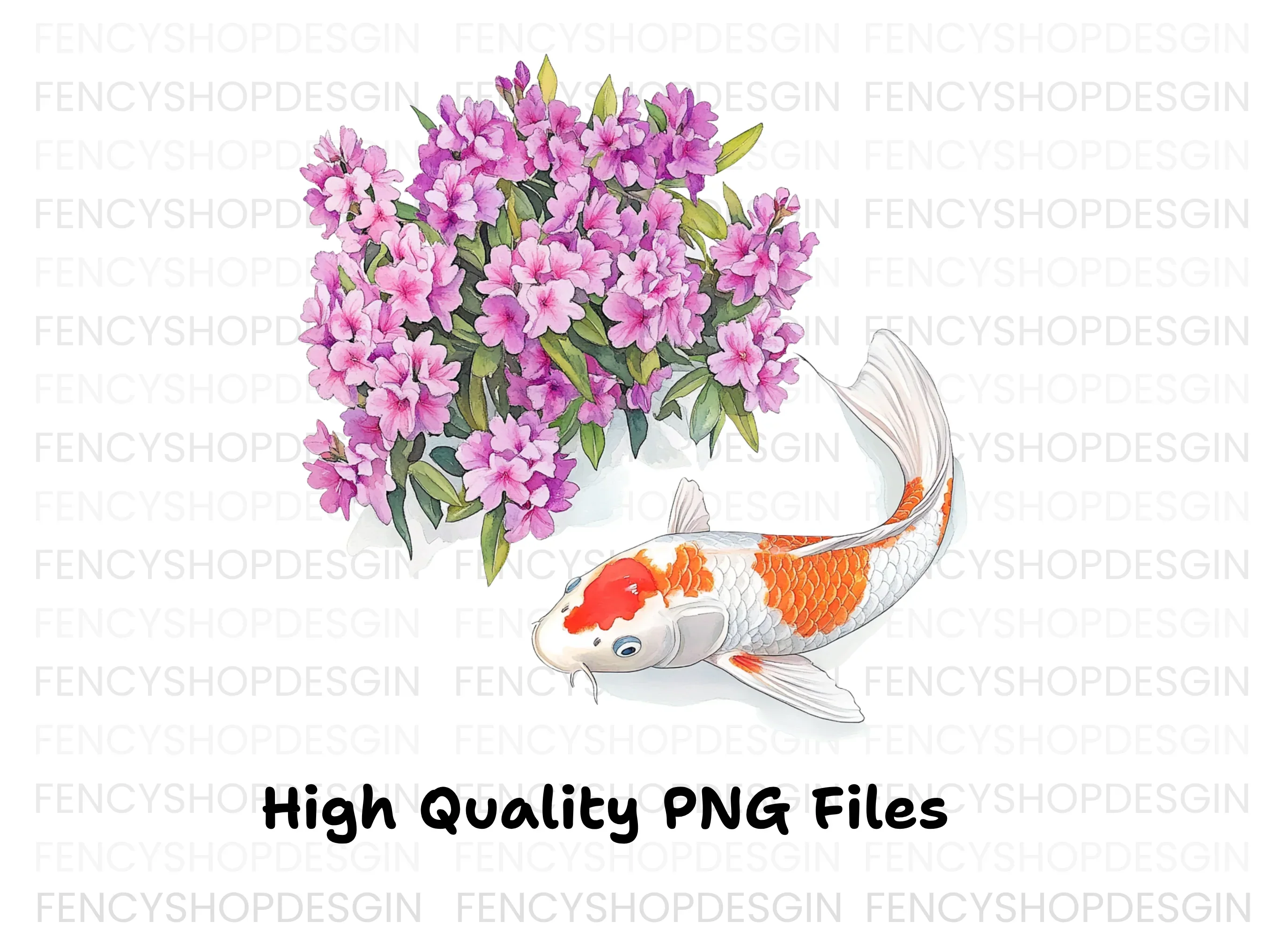 Koi Fish and Pink Flowers Clipart Bundle - Image 3