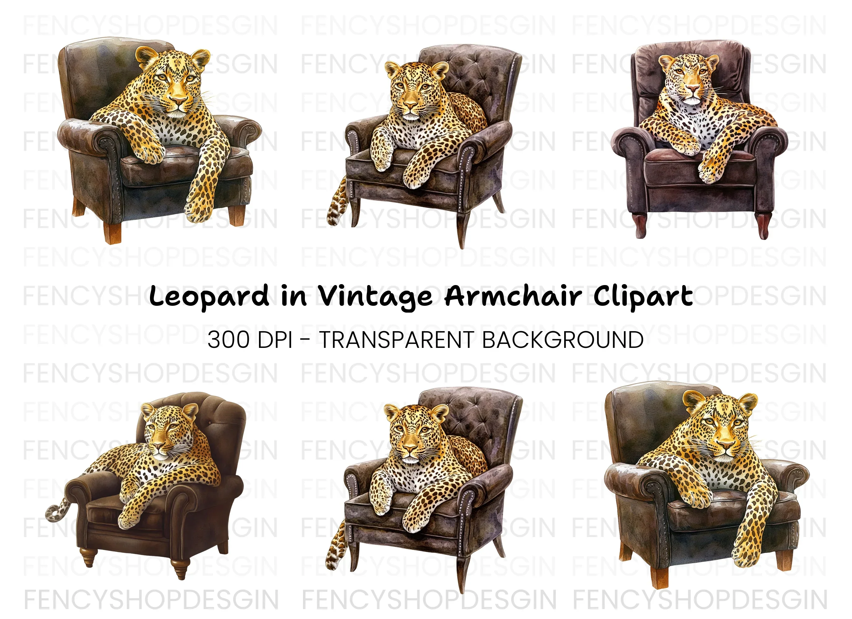 Leopard in Armchair Clipart Bundle