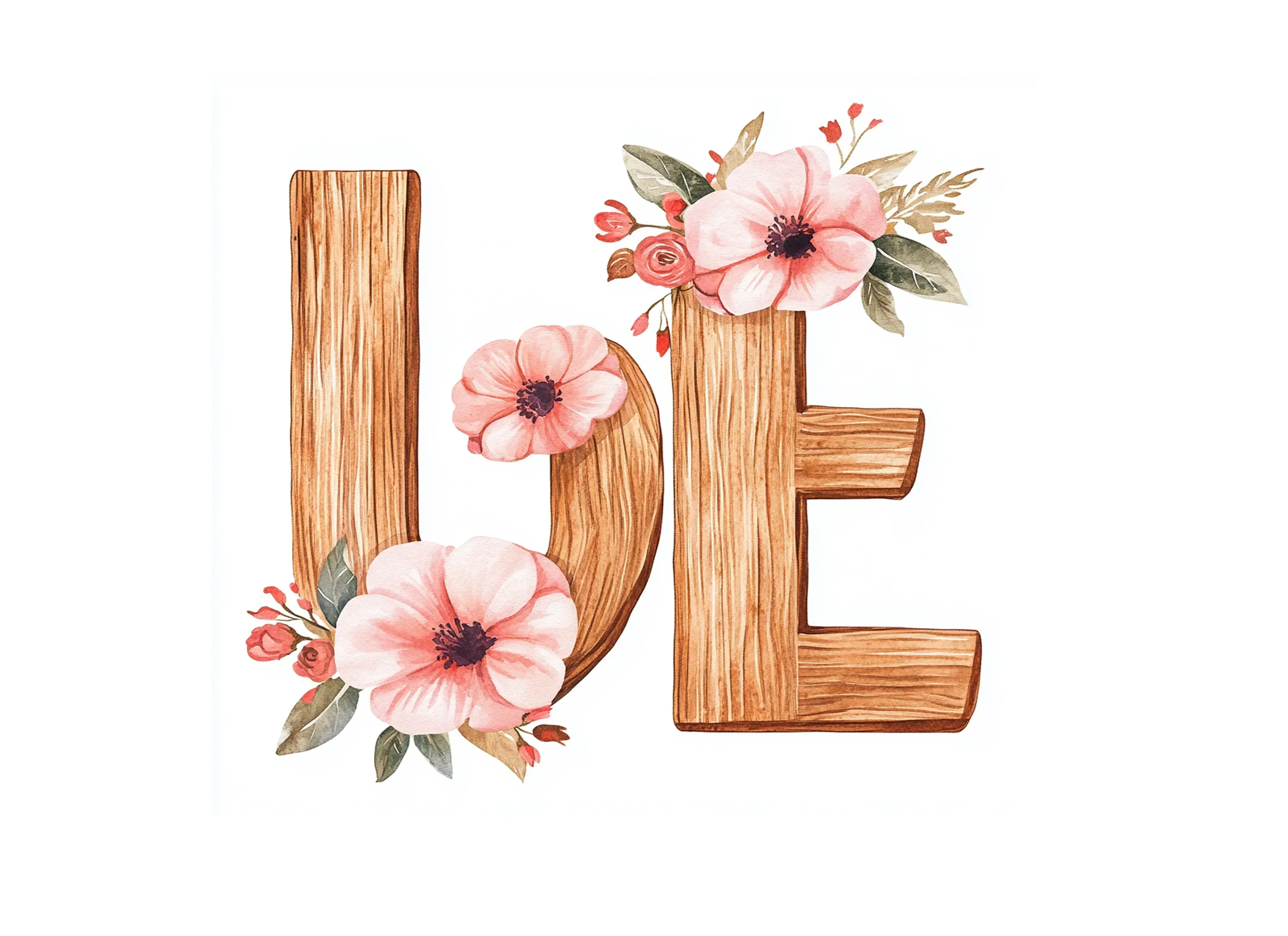Love Wood Floral Clipart Bundle - Image 2