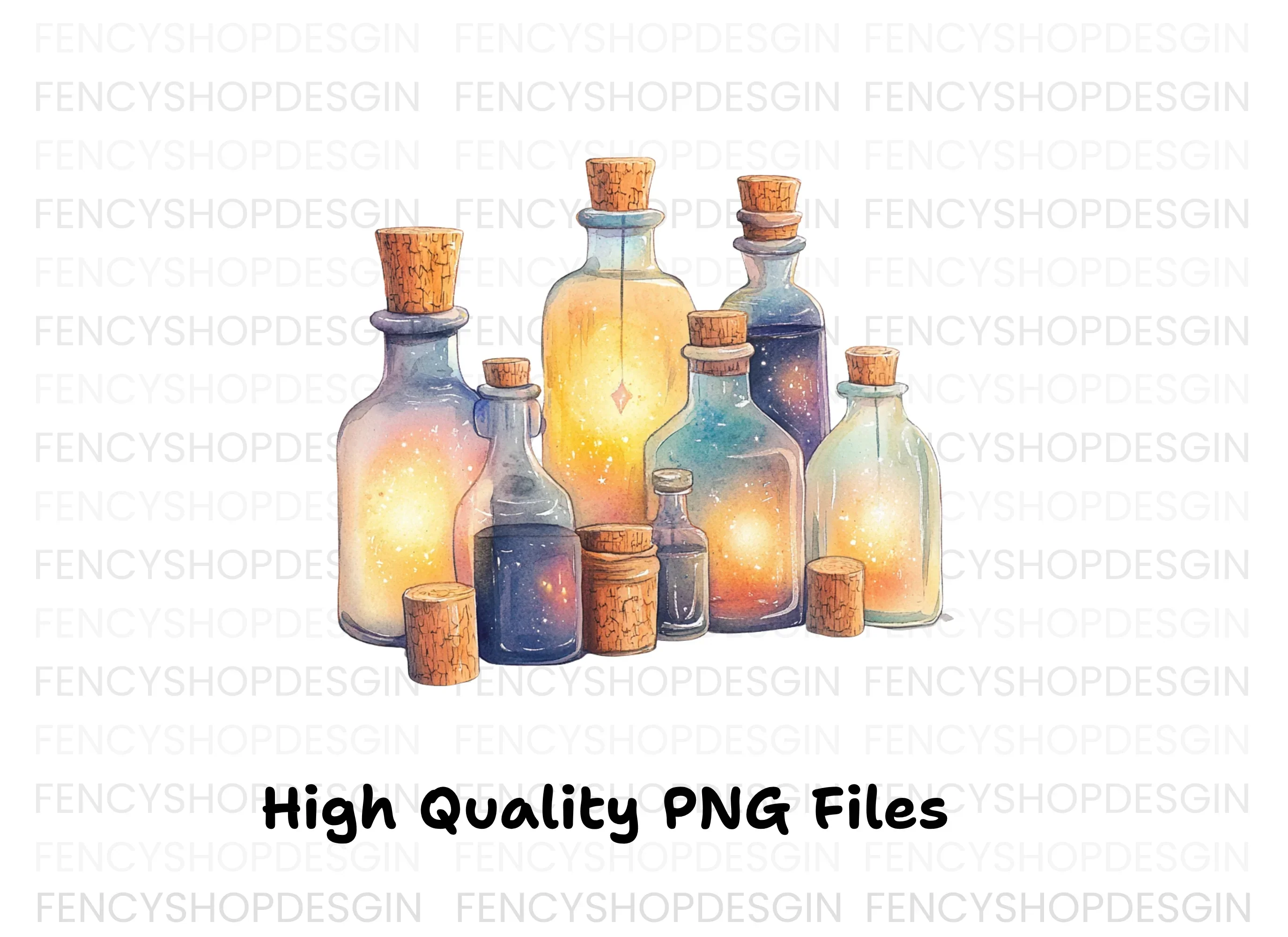 Magical Glowing Potion Bottles Clipart Bundle - Image 3