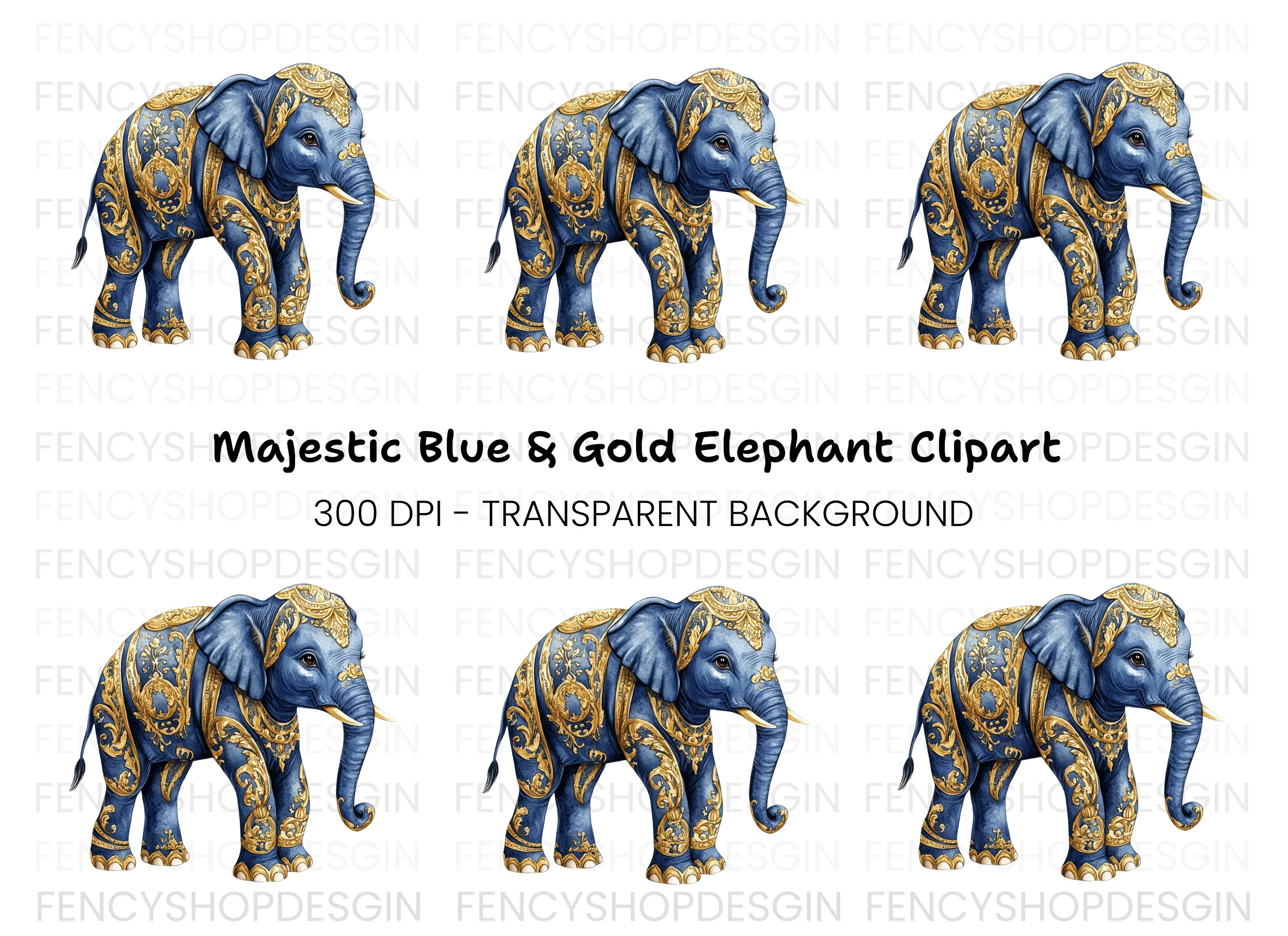 Majestic Blue Elephant Clipart Bundle
