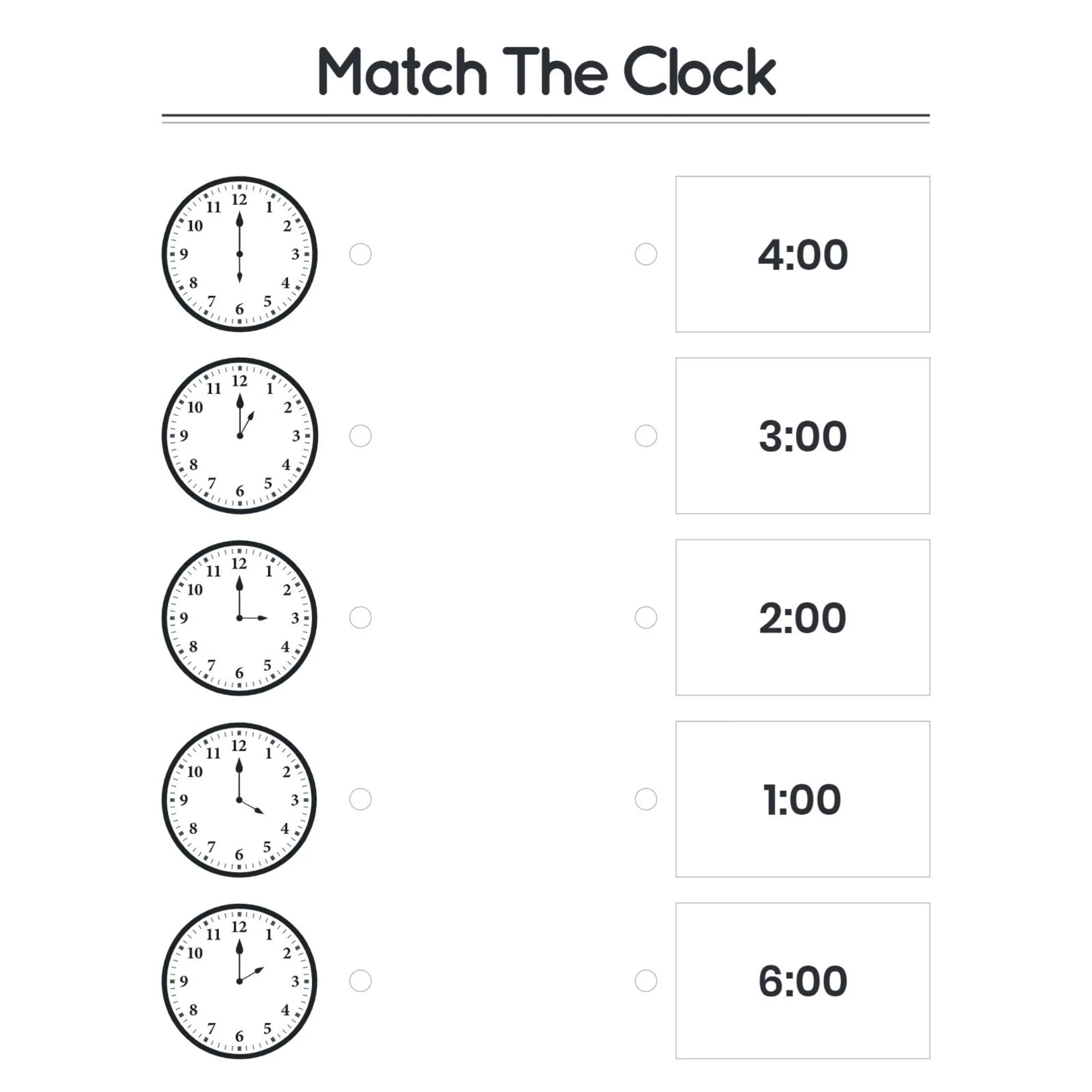 Match the Clock Time Worksheets for Kindergarten - Image 2