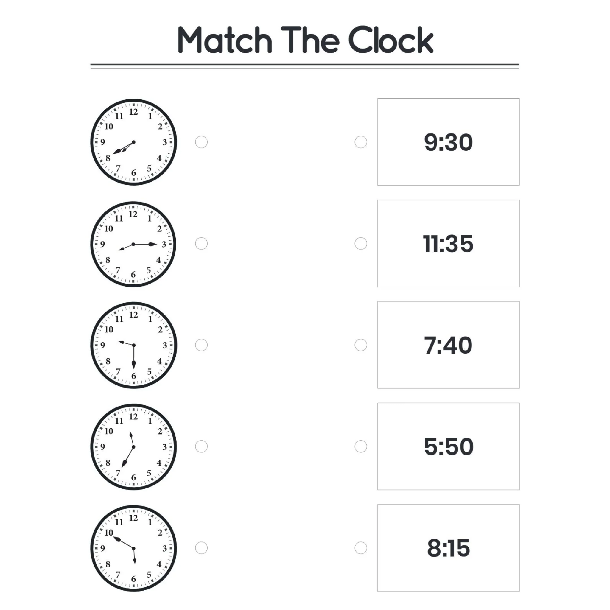 Match the Clock Time Worksheets for Kindergarten - Image 3