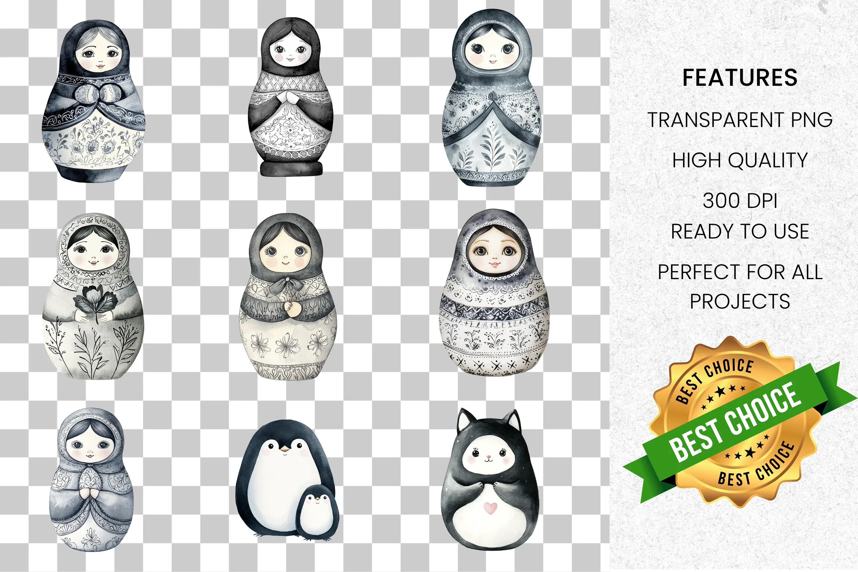 Matryoshka Penguins Clipart Bundle - Image 2