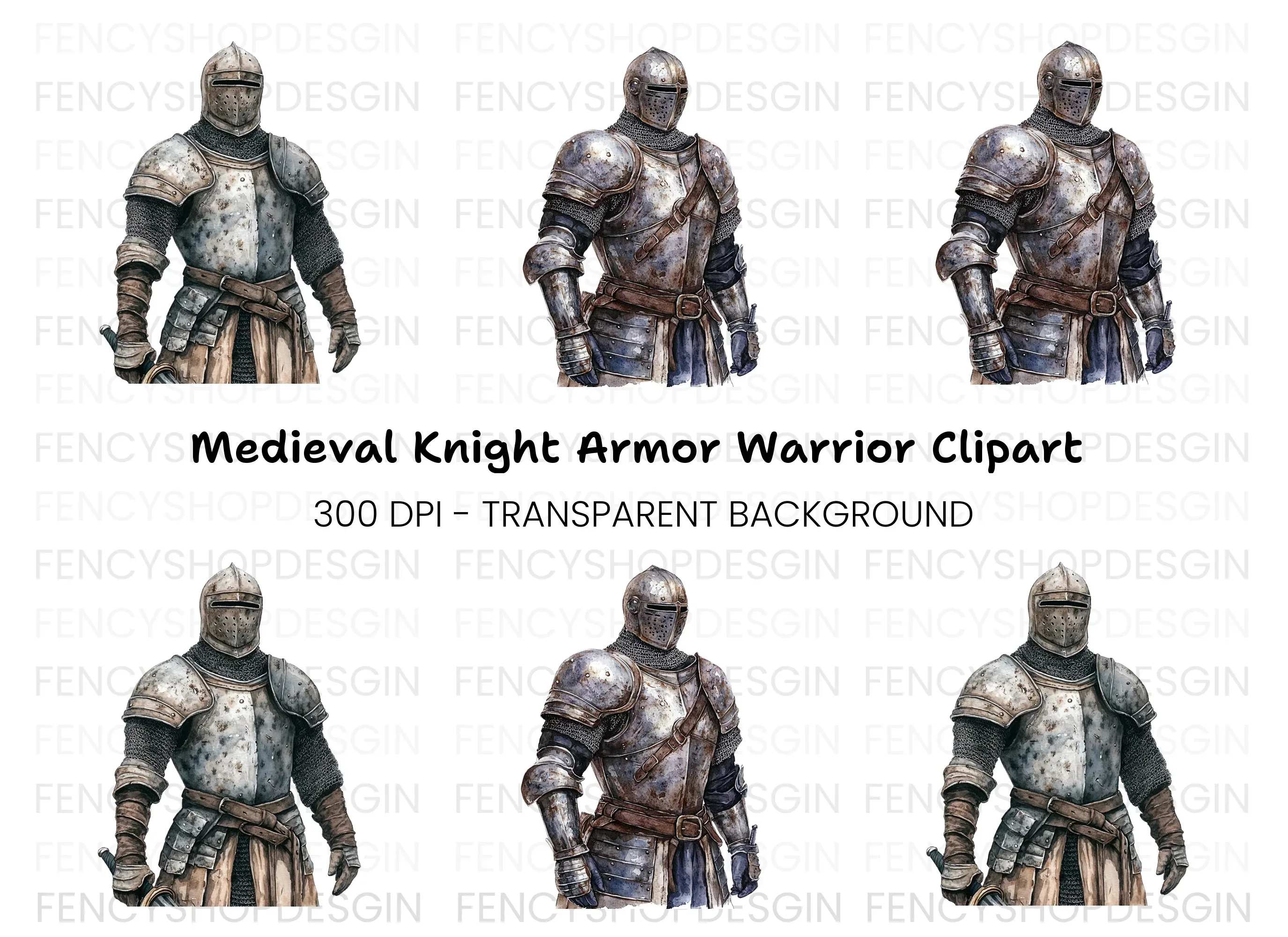 Medieval Knights in Armor Clipart Bundle