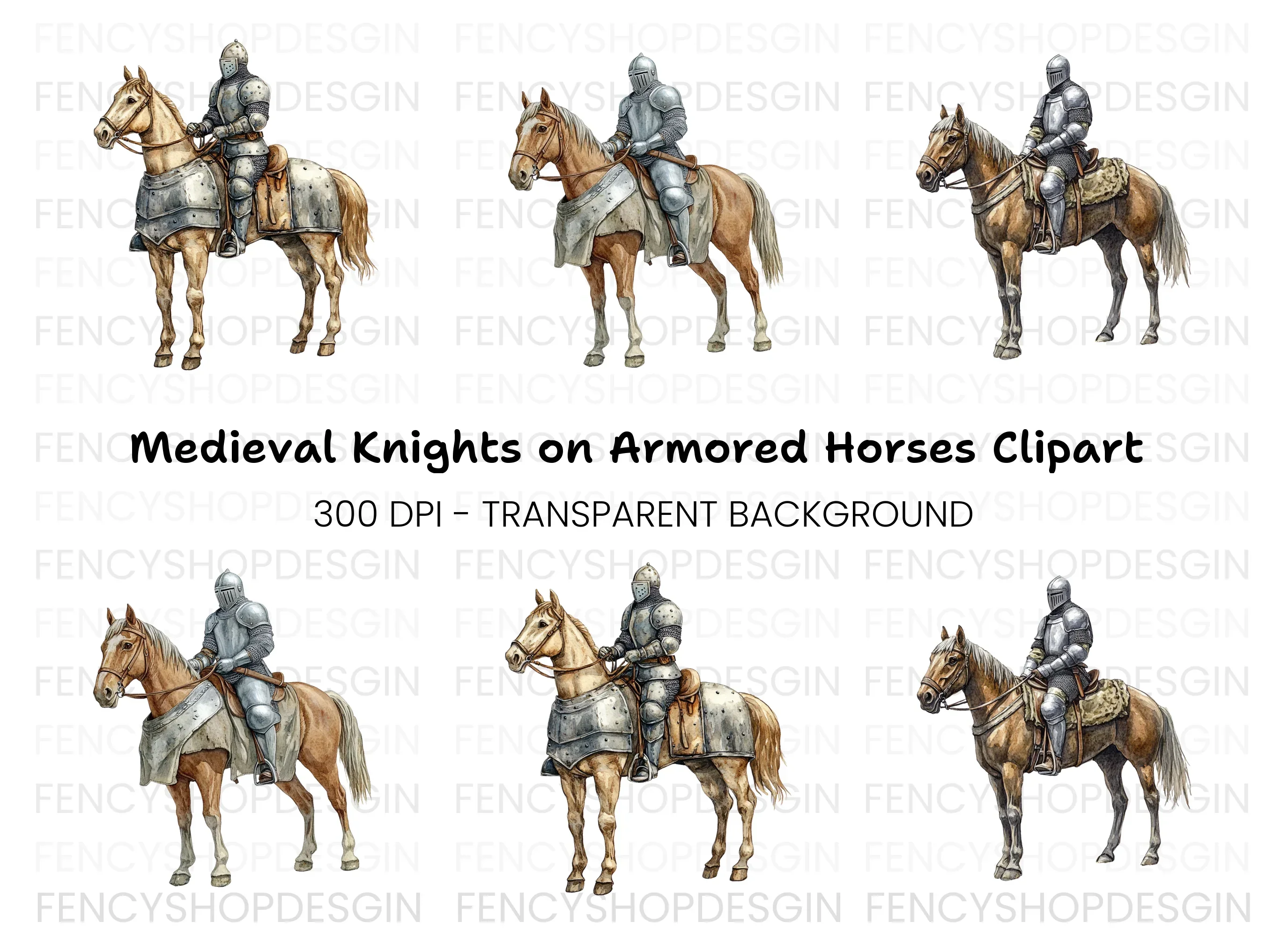 Medieval Knights on Horseback Clipart Bundle