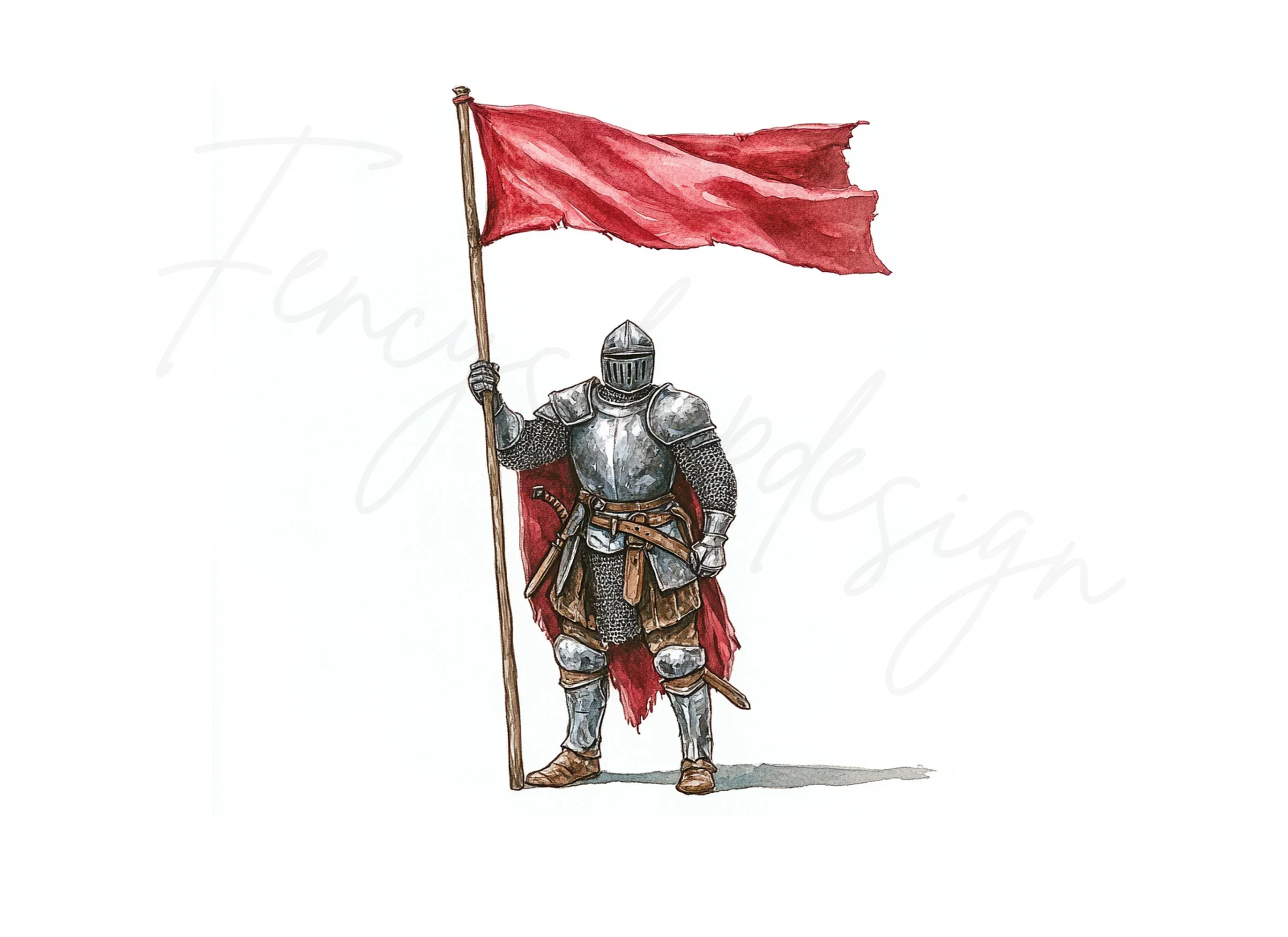 Medieval Knights with Red Flags Clipart Bundle - Image 3