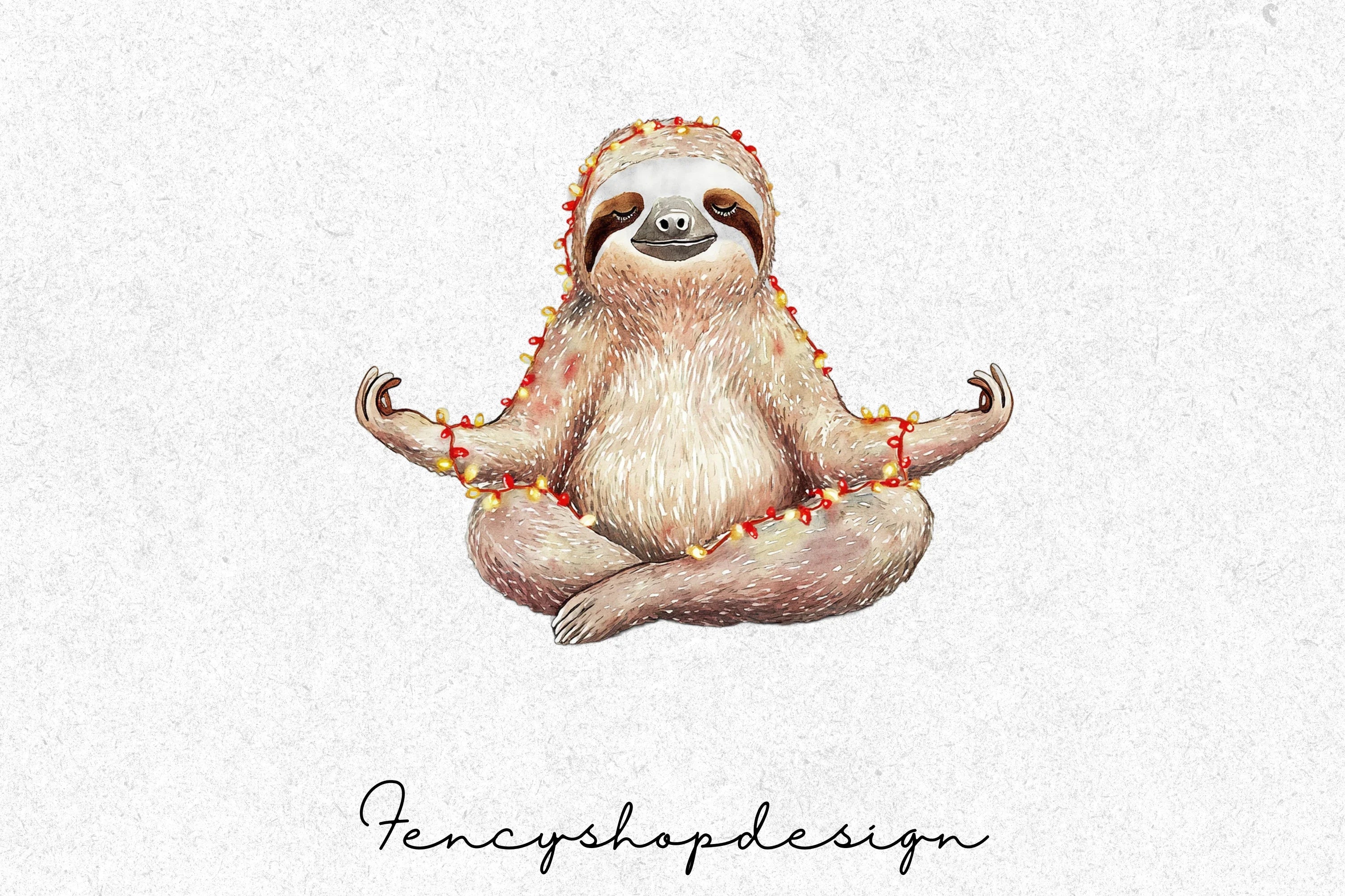 Meditating Christmas Sloths Clipart Bundle - Image 4