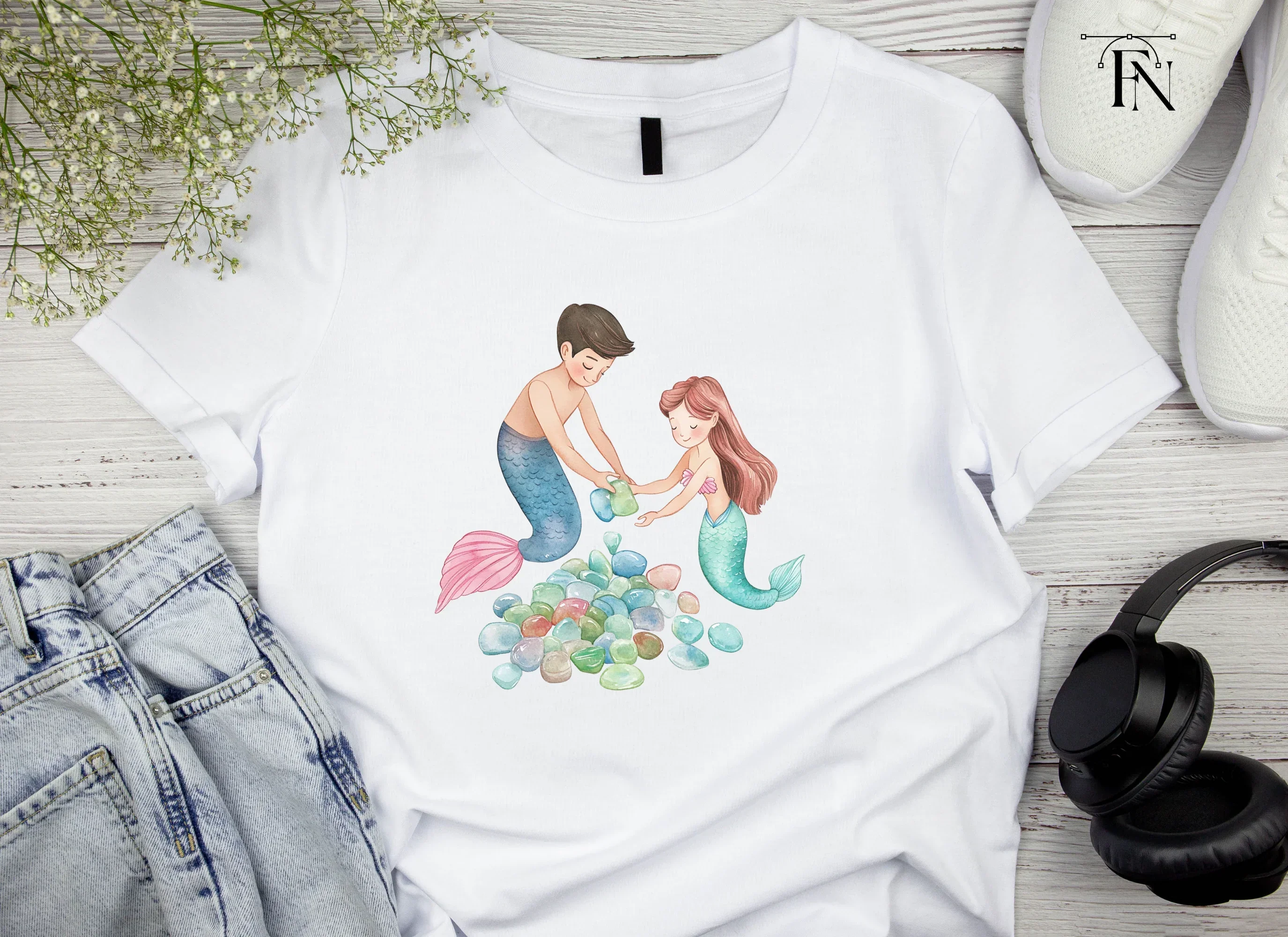 Mermaid and Merman Collecting Gems Clipart Bundle - Image 5
