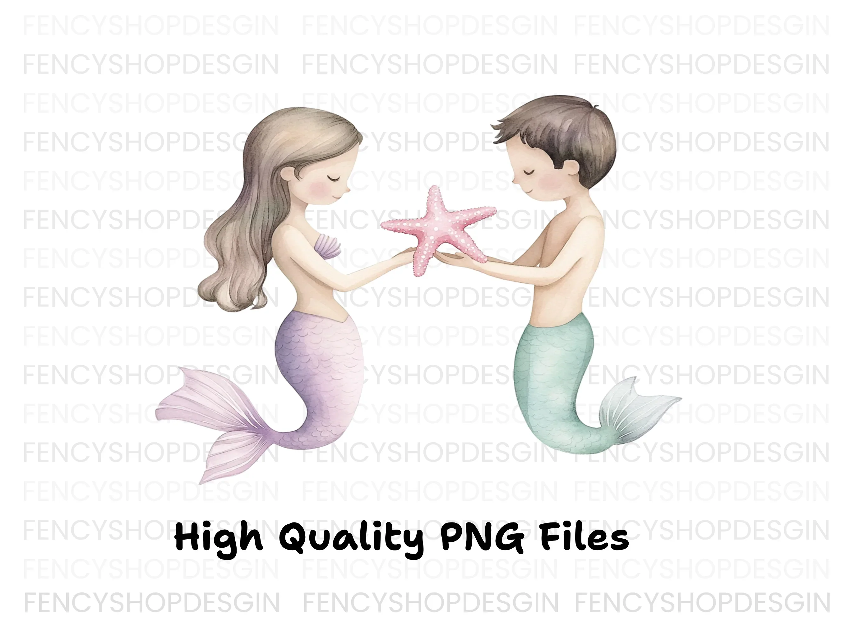 Mermaid and Merman Starfish Clipart Bundle - Image 3