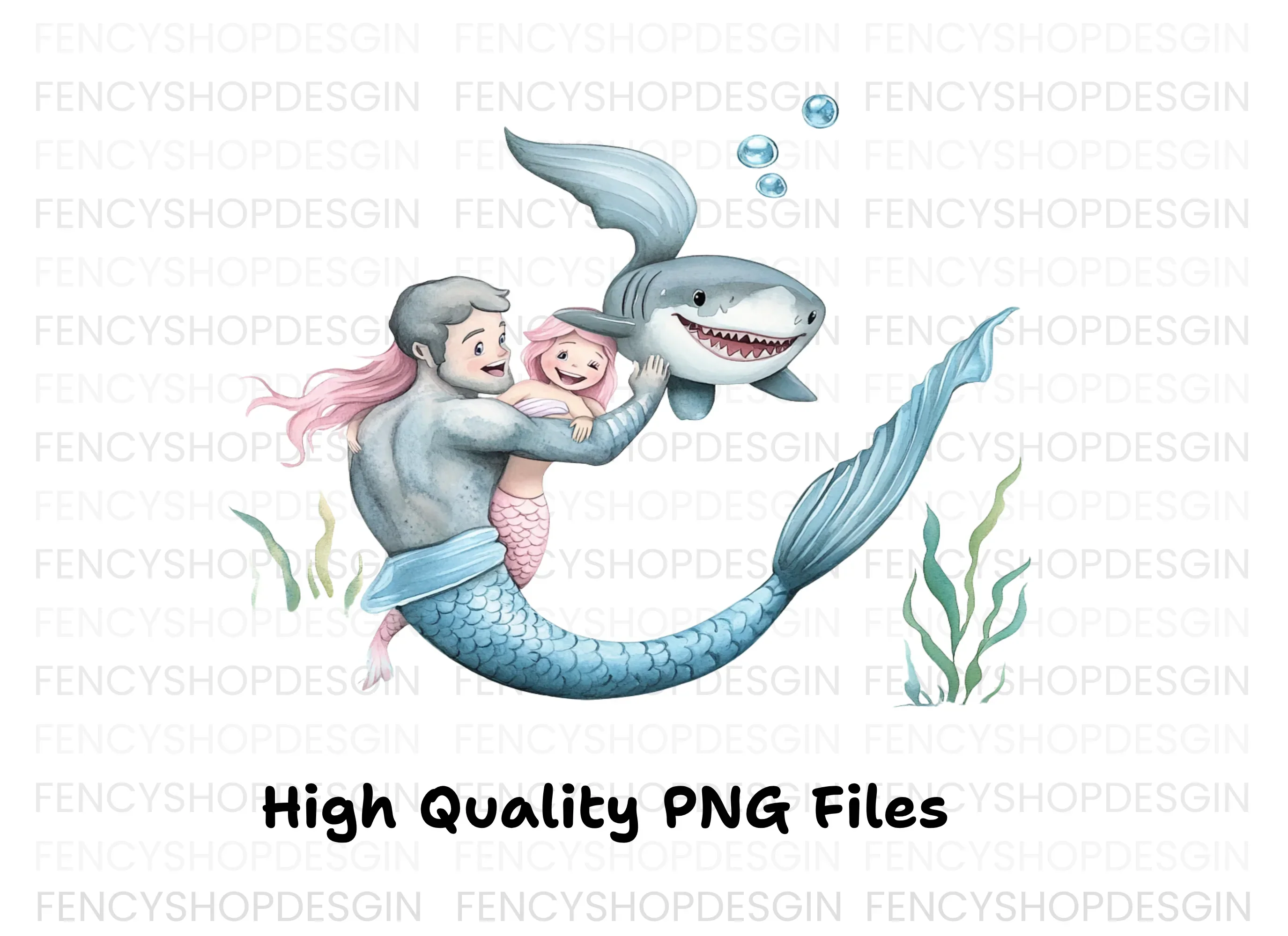 Mermaid and Shark Family Clipart Bundle - Image 3