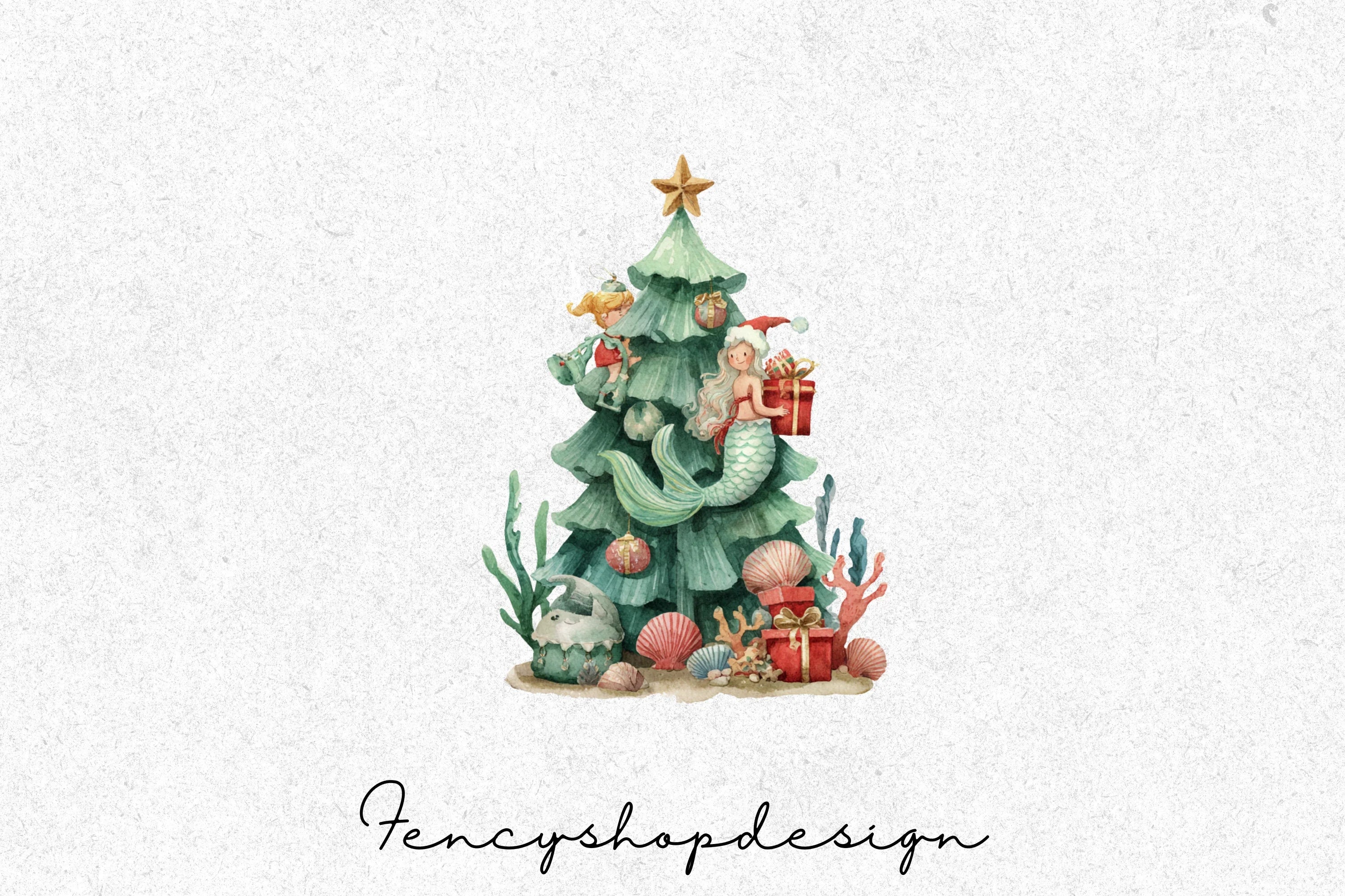 Mermaid Christmas Tree Clipart Bundle - Image 7