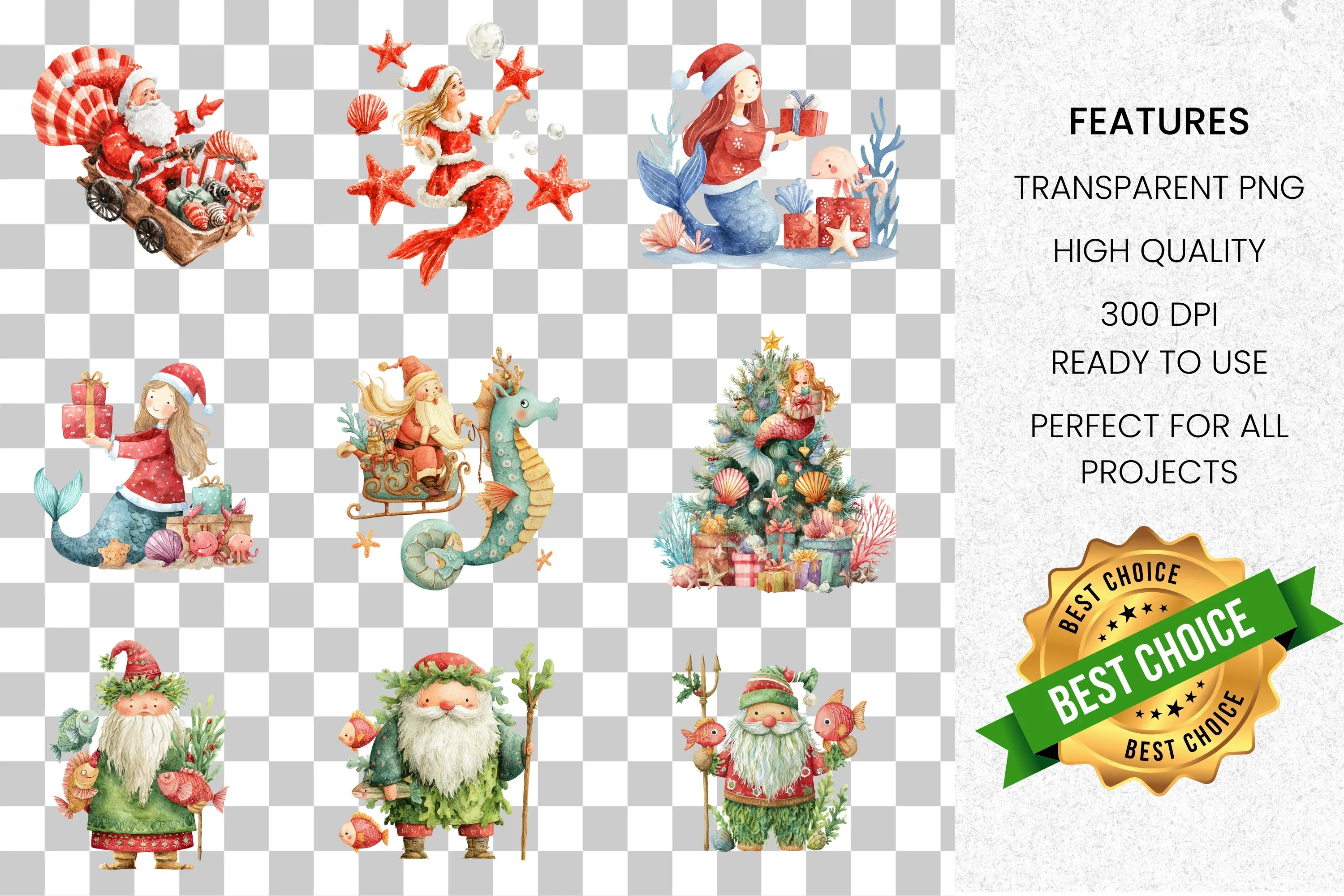 Mermaid Christmas Tree Clipart Bundle - Image 8