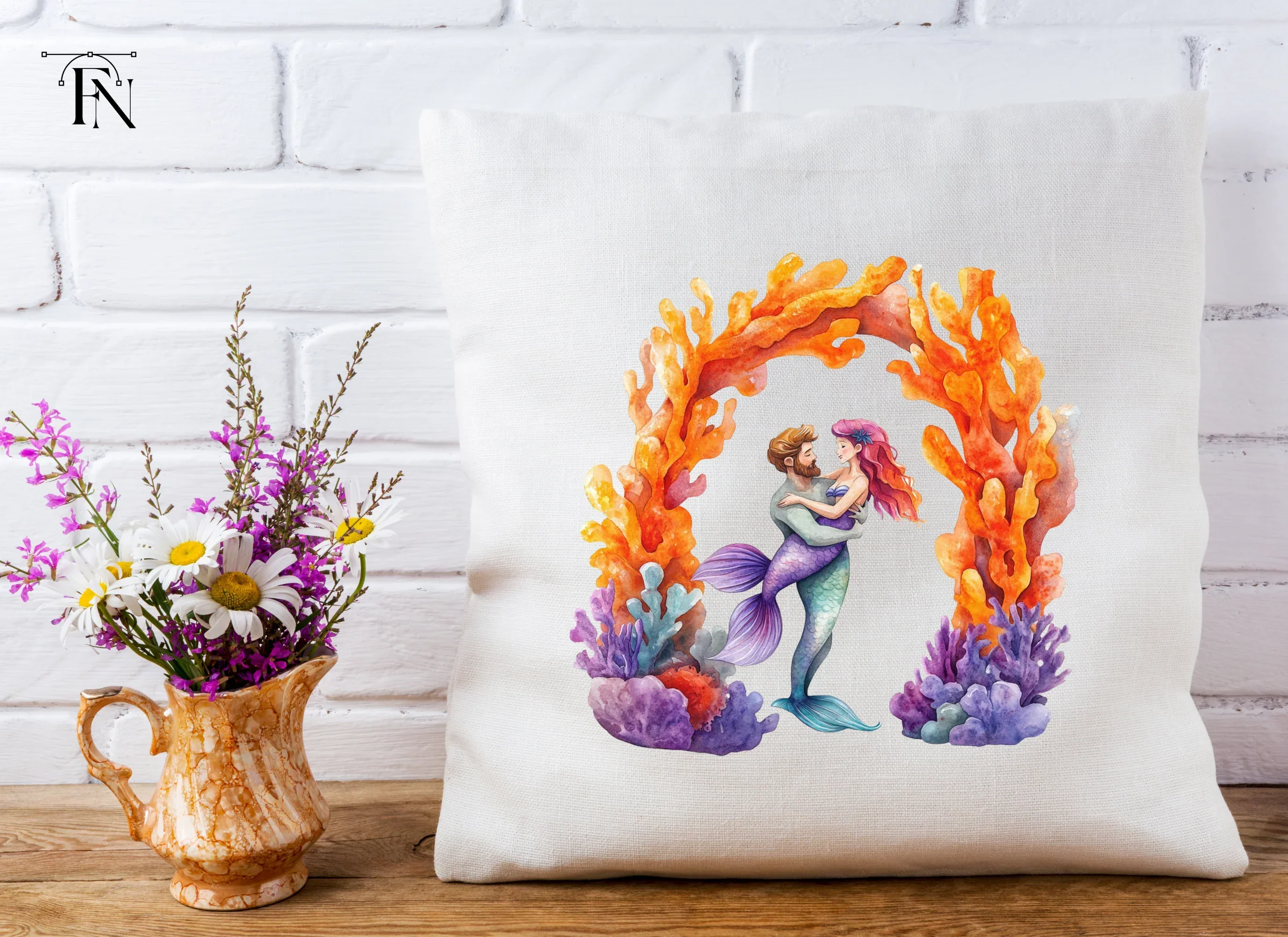 Mermaid Couple Coral Arch Clipart Bundle - Image 5