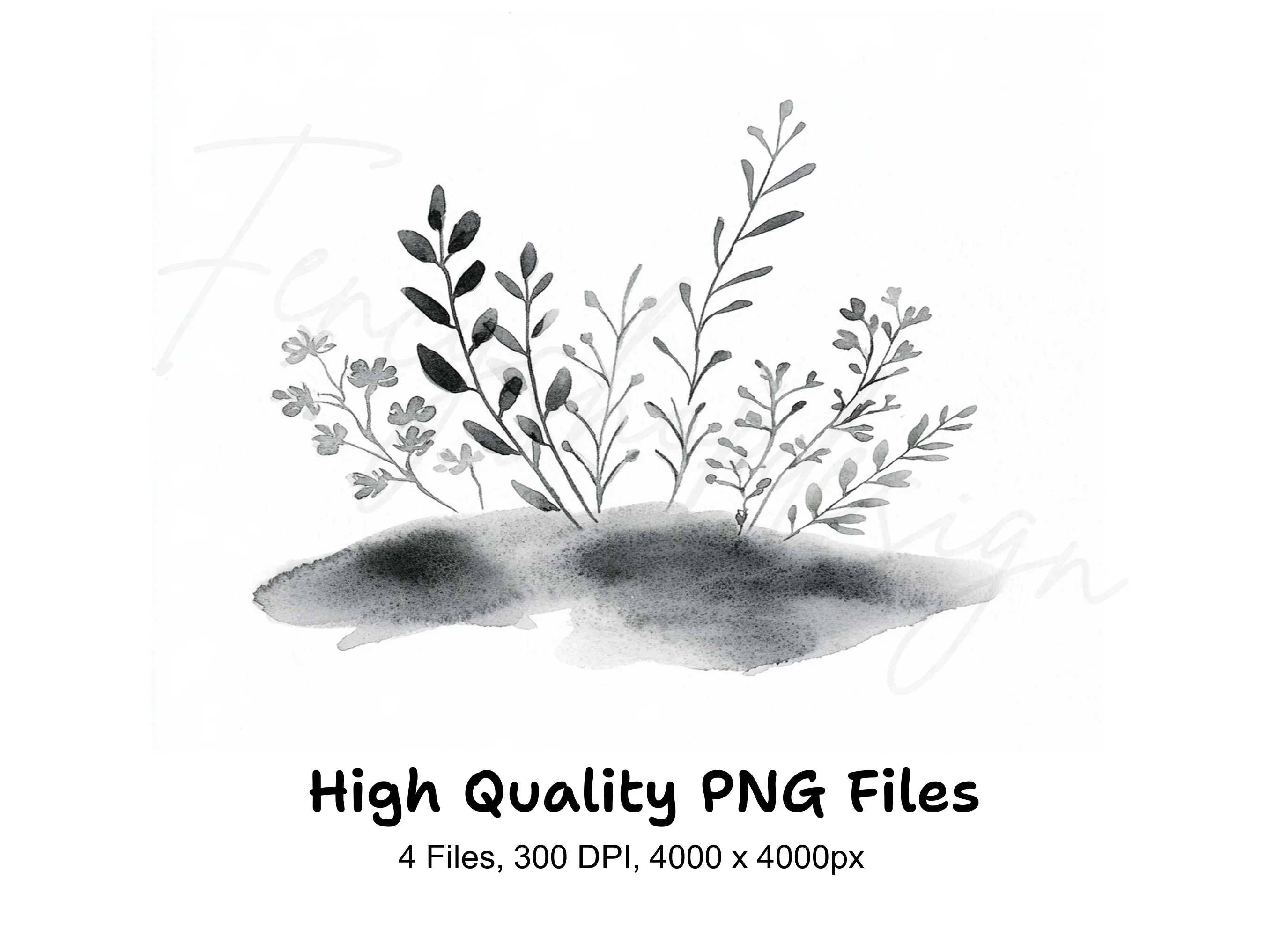 Monochrome Foliage Stones Clipart Bundle