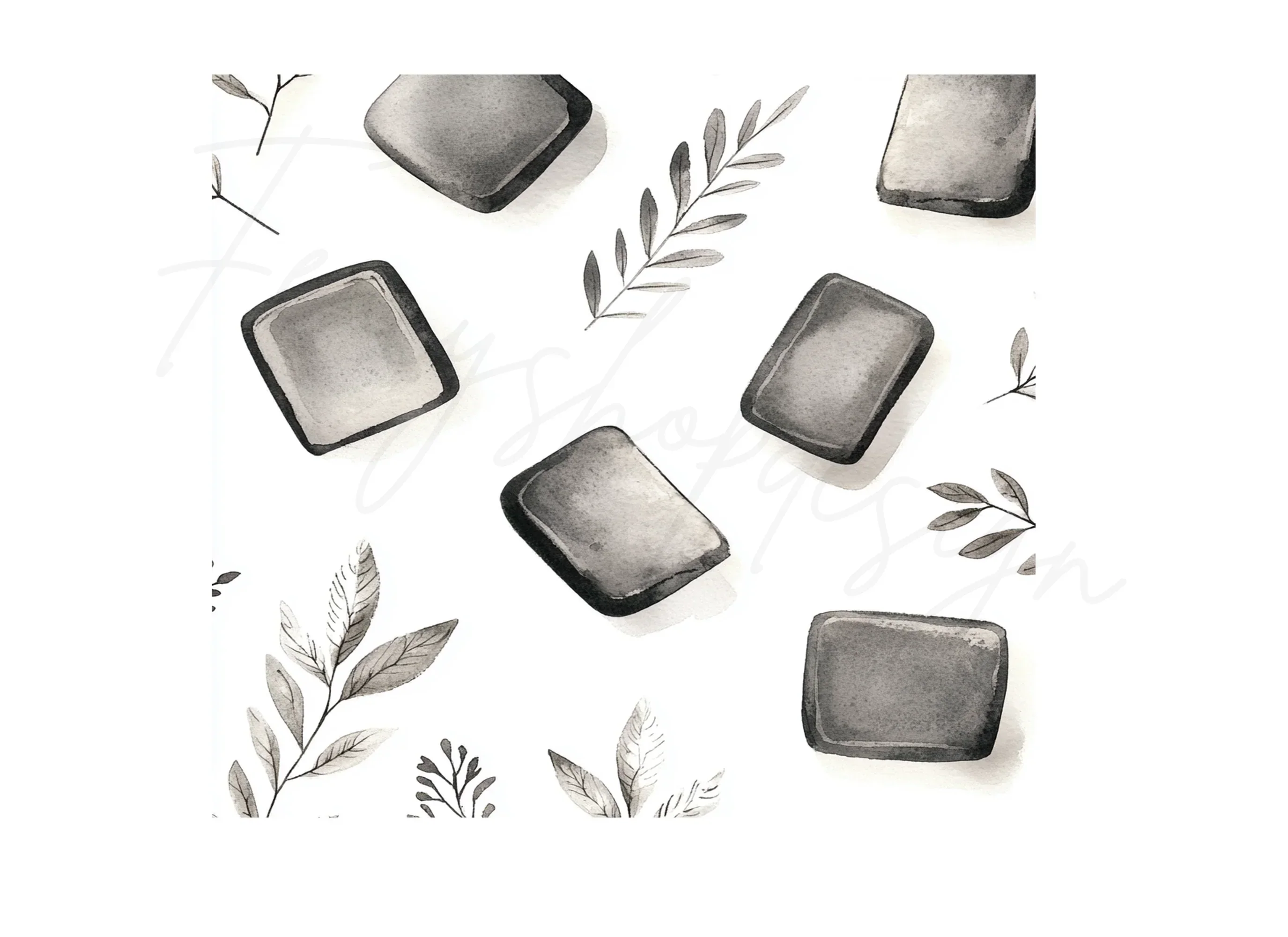 Monochrome Foliage Stones Clipart Bundle - Image 3