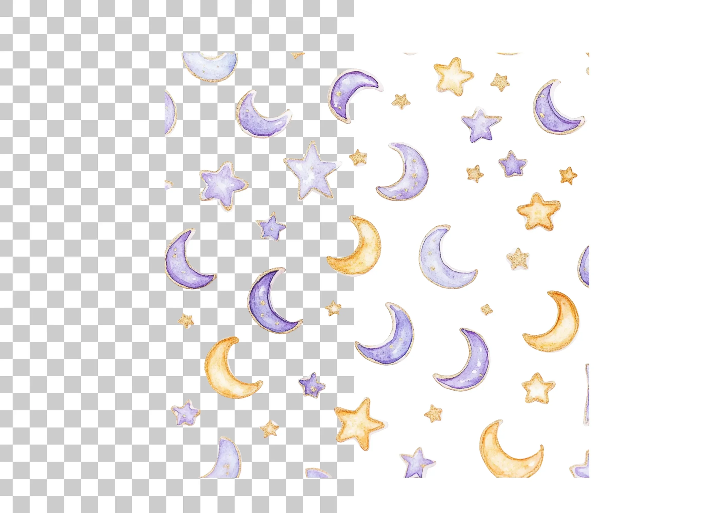 Moon and Stars Seamless Pattern Clipart Bundle - Image 2