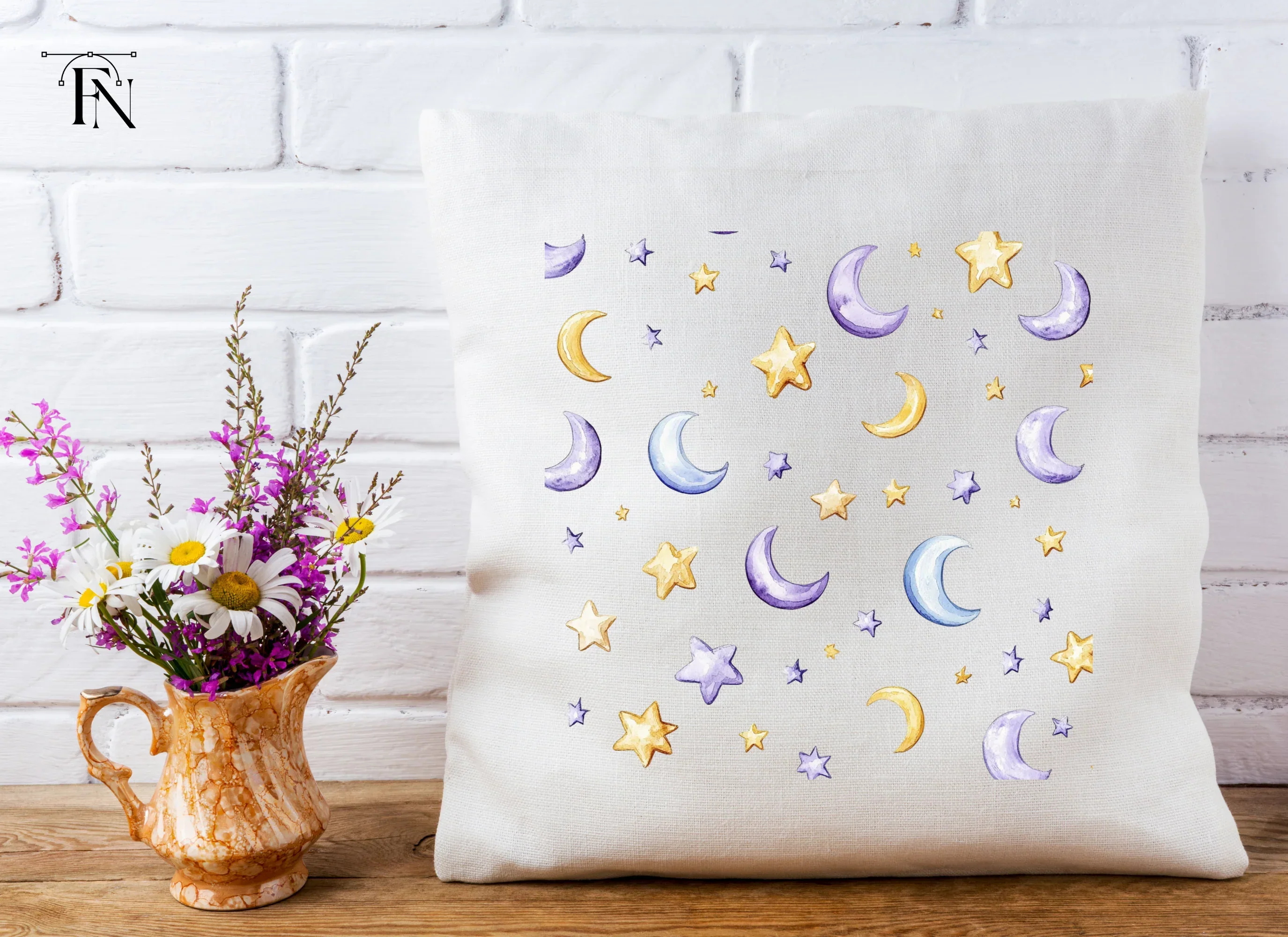 Moon and Stars Seamless Pattern Clipart Bundle - Image 5