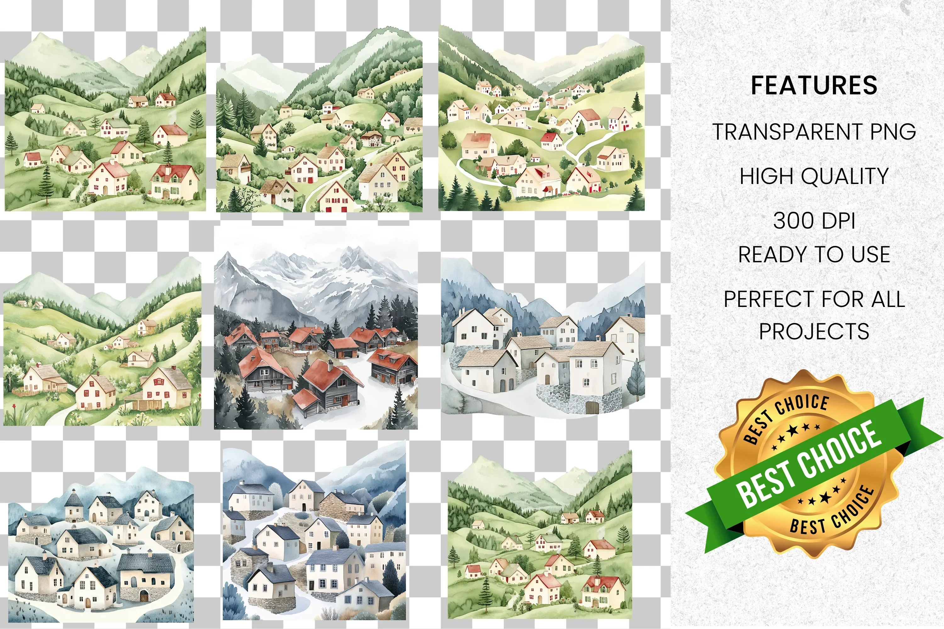 Mountain Village Clipart Bundle - Image 2