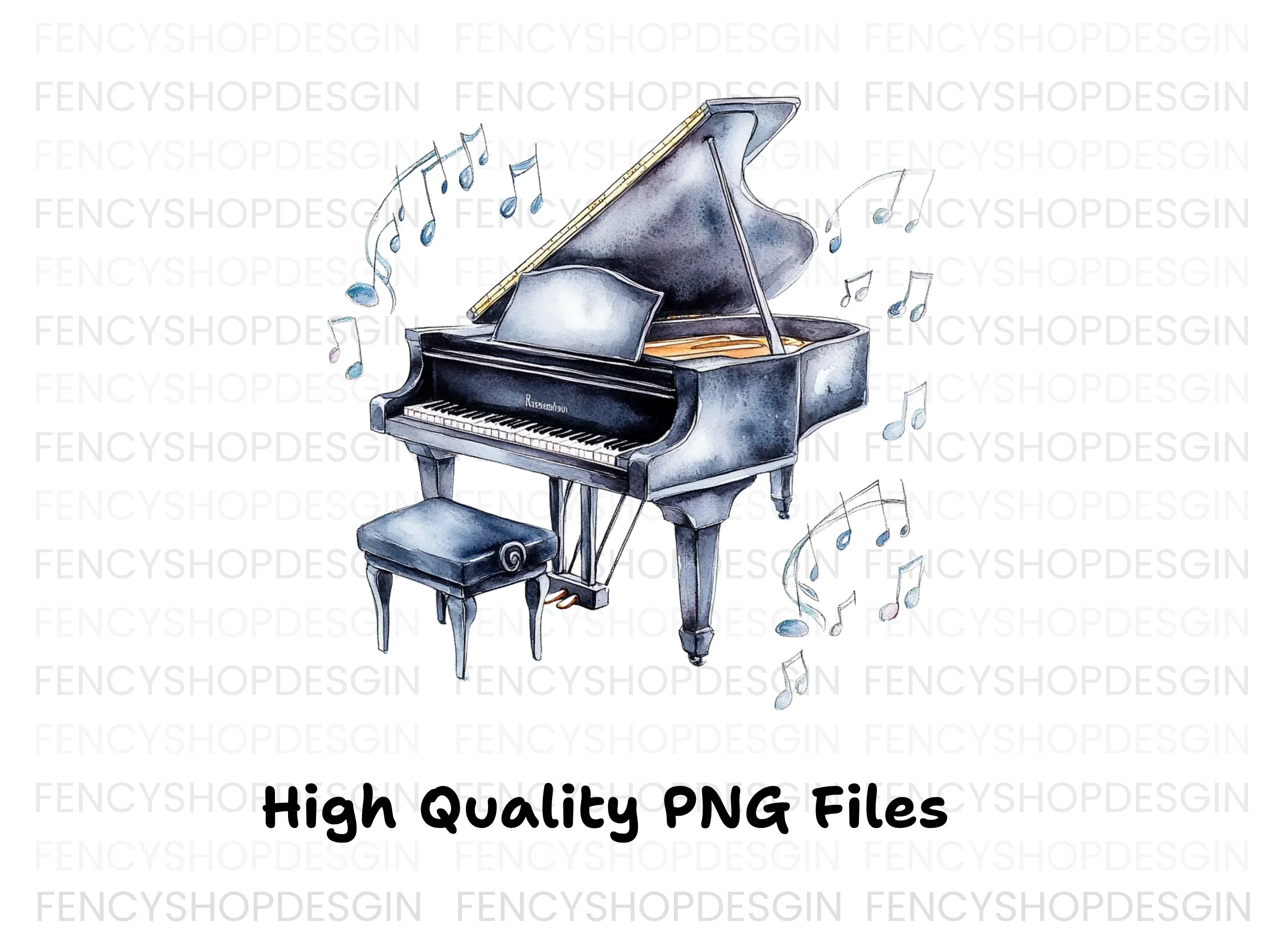 Musical Grand Piano with Notes Clipart Bundle - Image 2