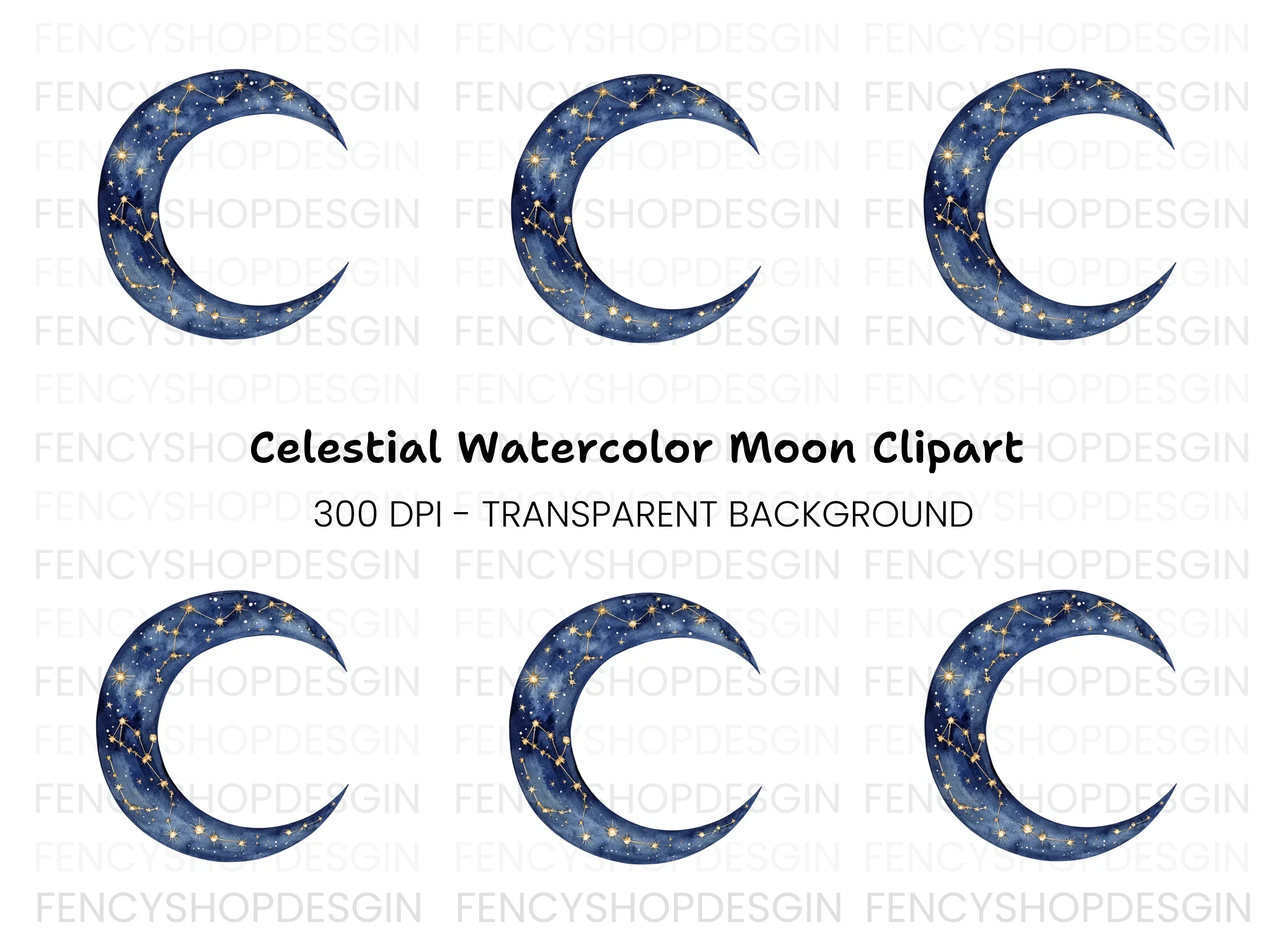 Mystical Blue Moon Constellation Clipart Bundle