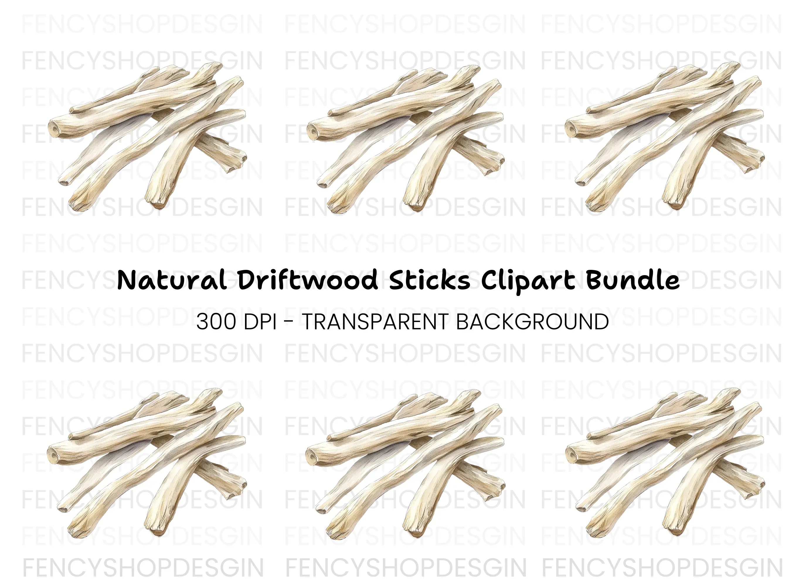 Natural Driftwood Stack Clipart Bundle