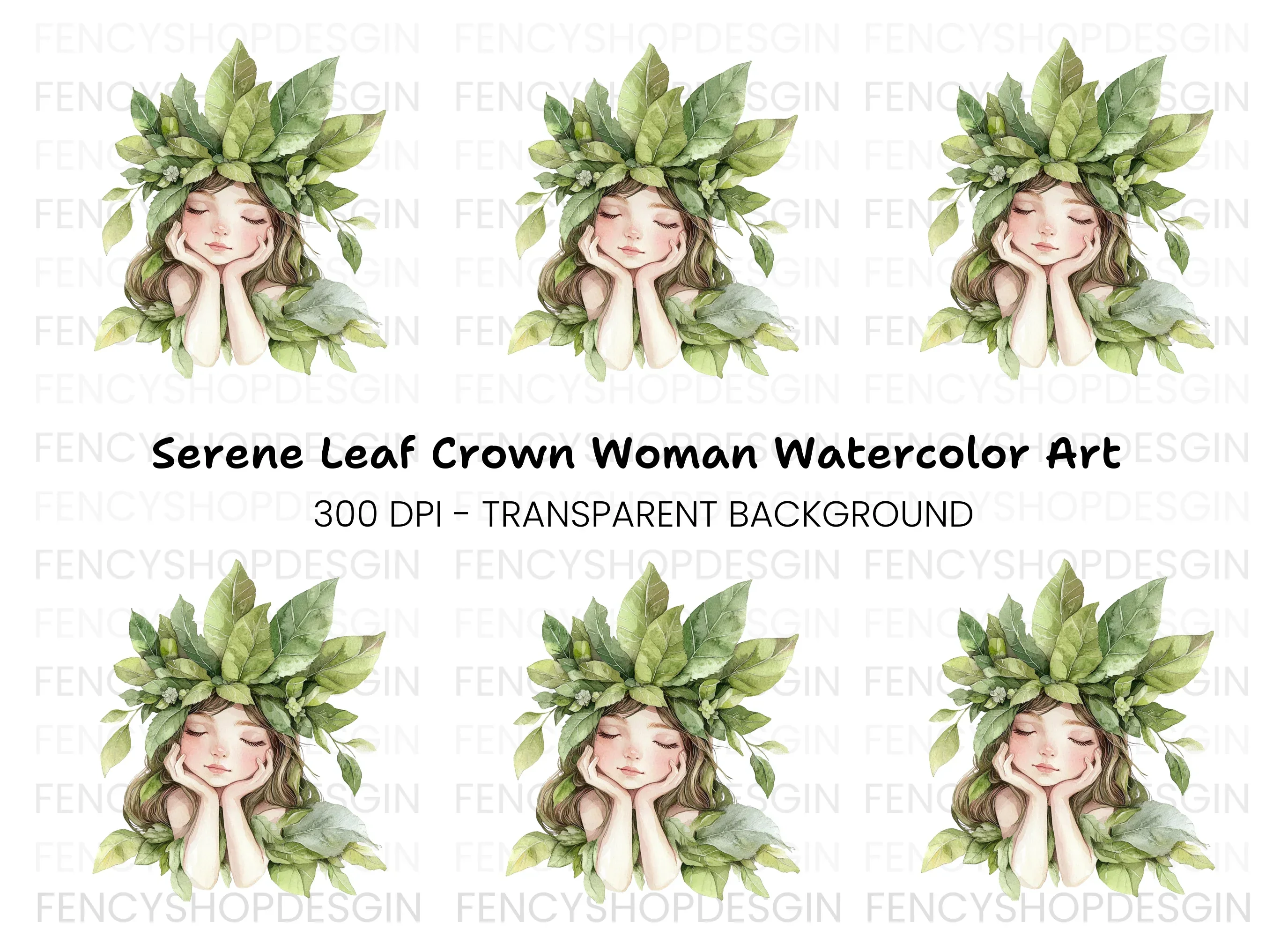 Nature Embrace Green Leaf Girl Clipart Bundle