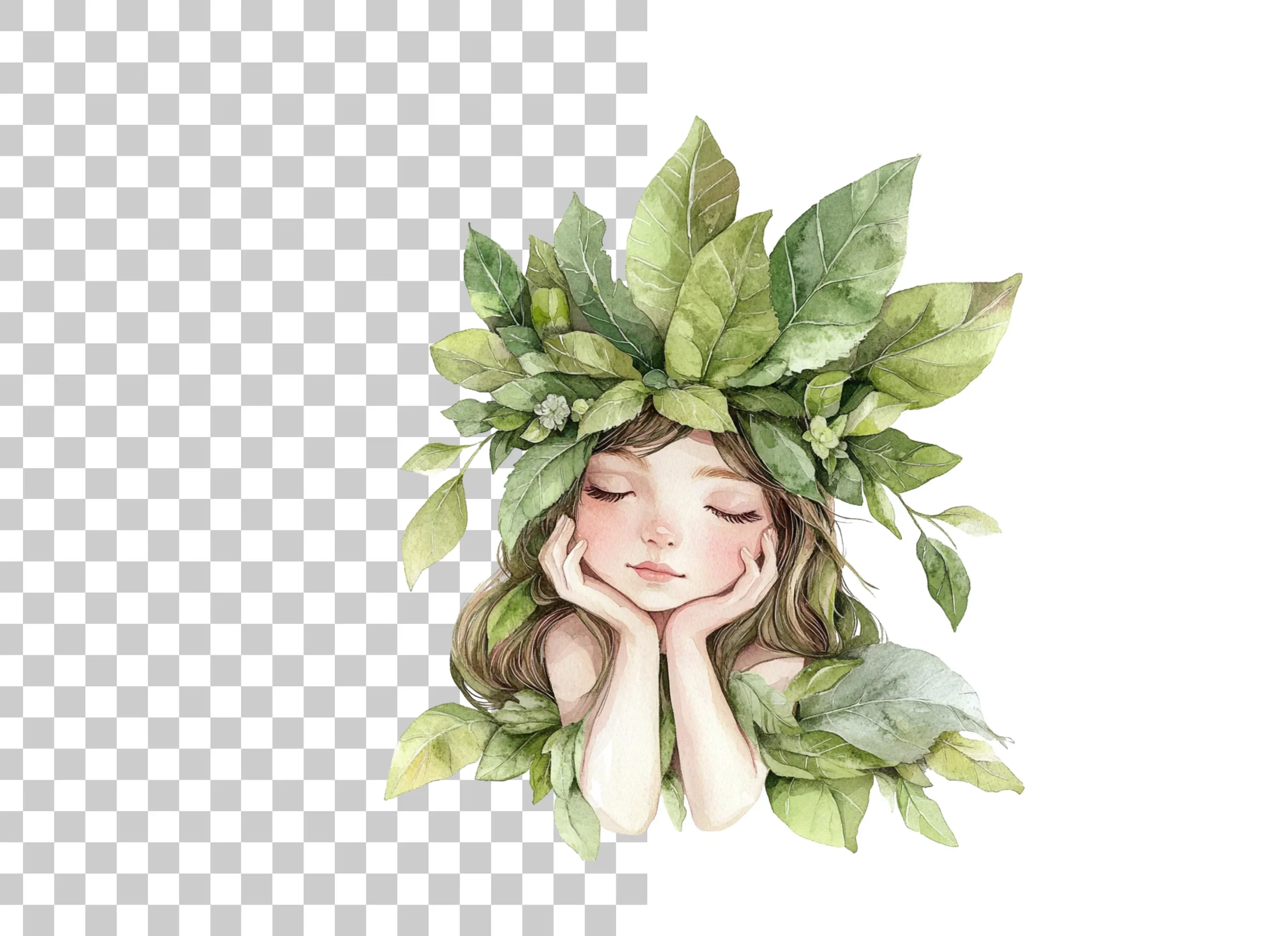 Nature Embrace Green Leaf Girl Clipart Bundle - Image 6
