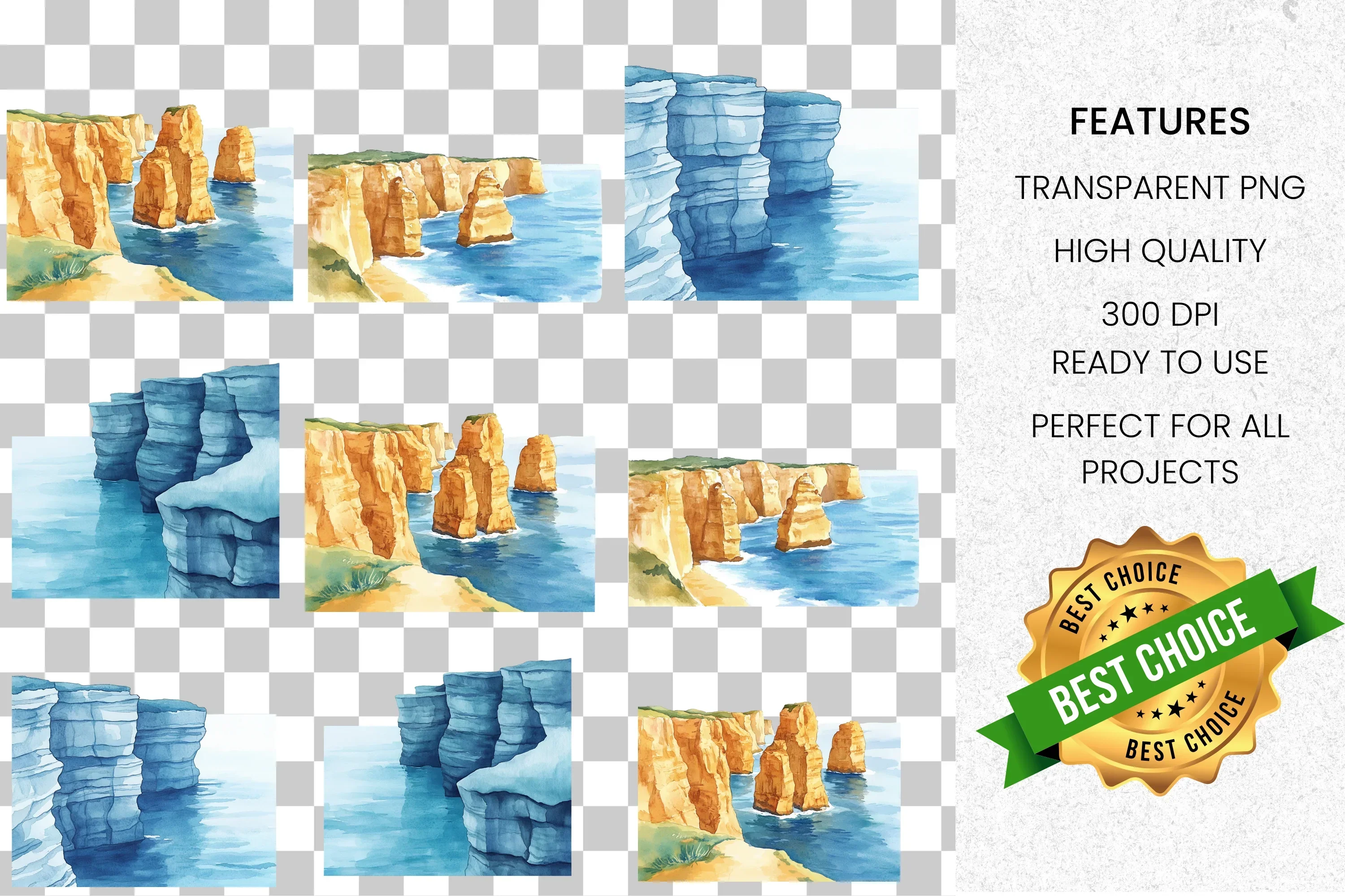 Ocean Cliffs Clipart Bundle - Image 8