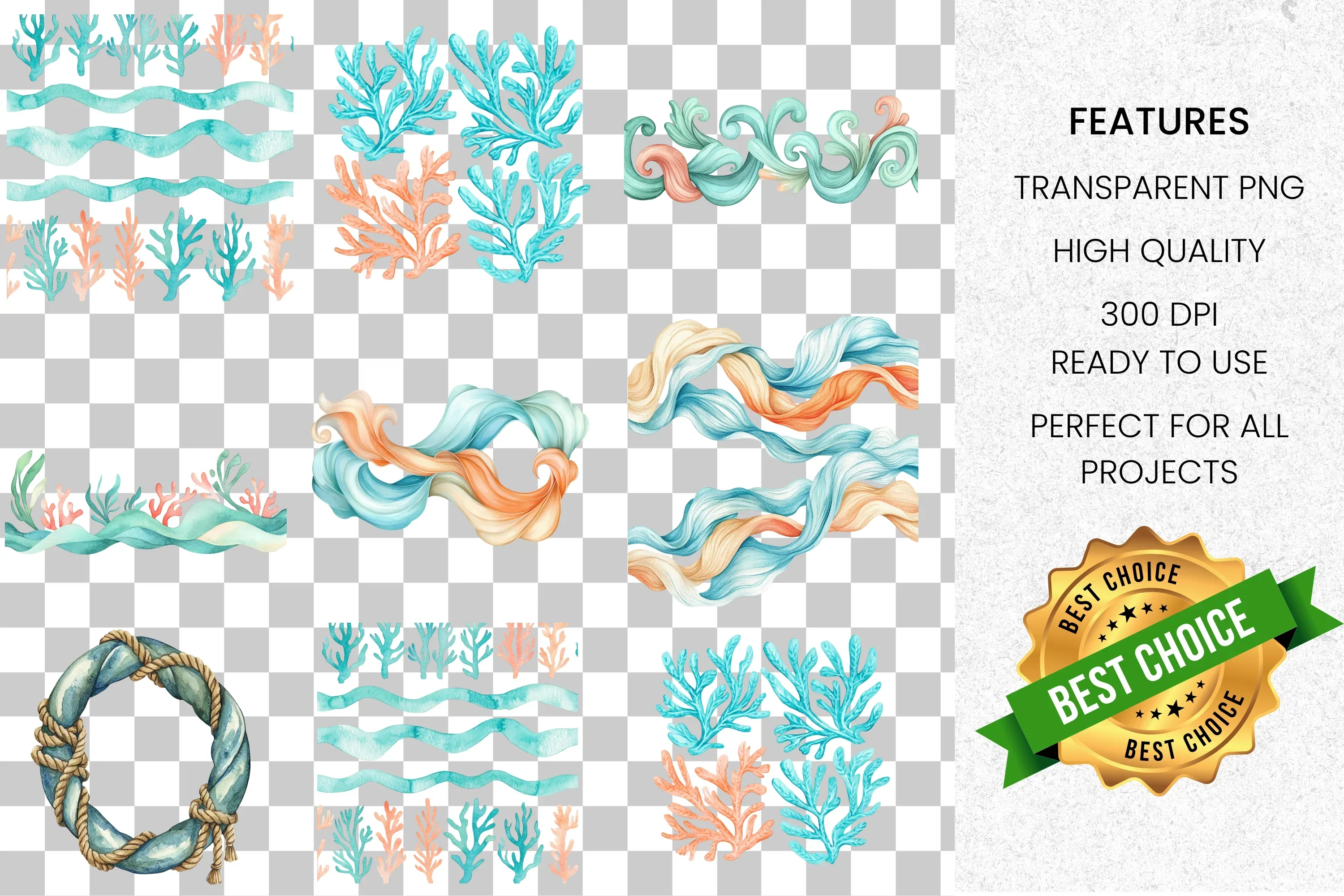 Ocean Elements Clipart Bundle - Image 2