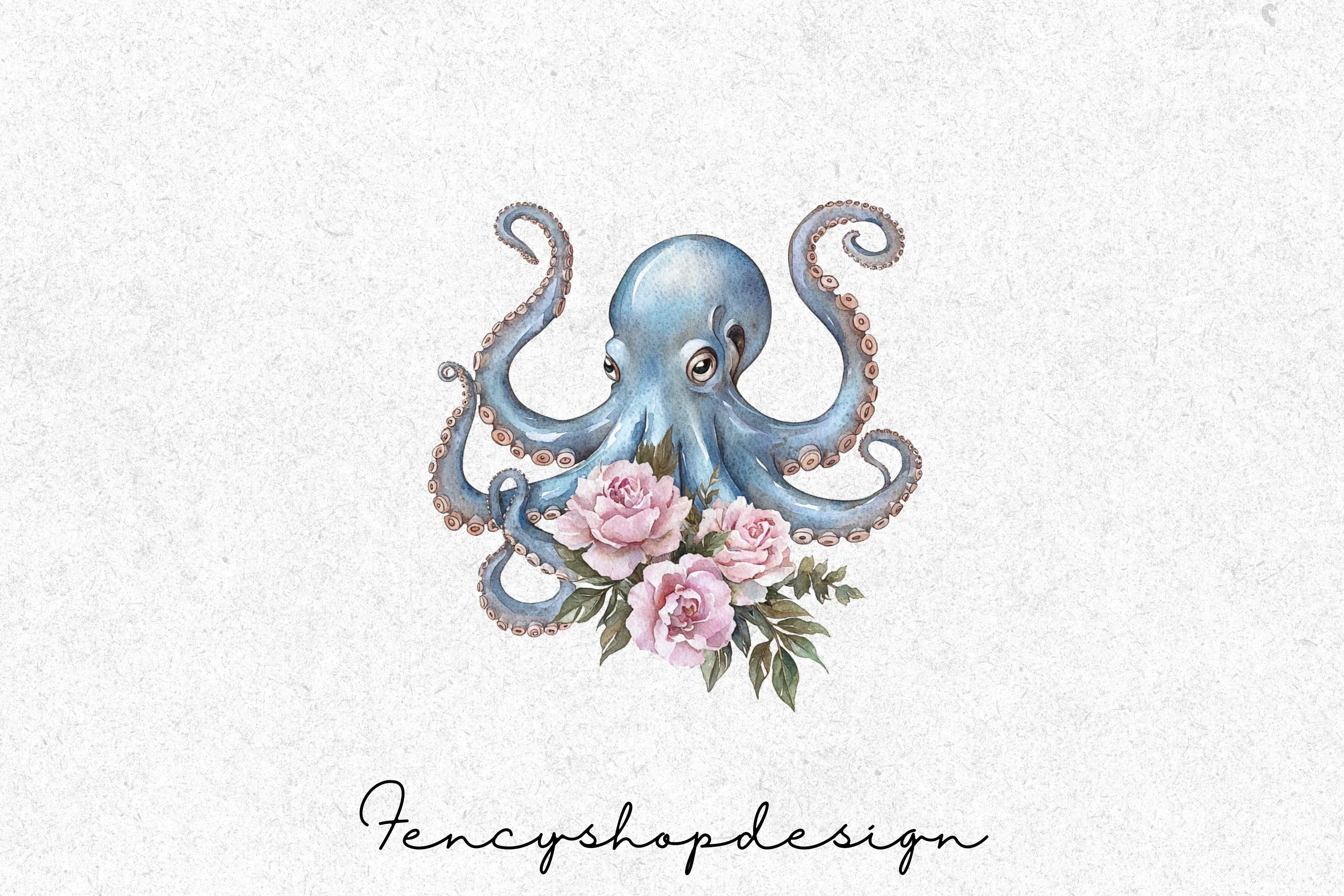 Octopus with Flowers Clipart Bundle - Image 3